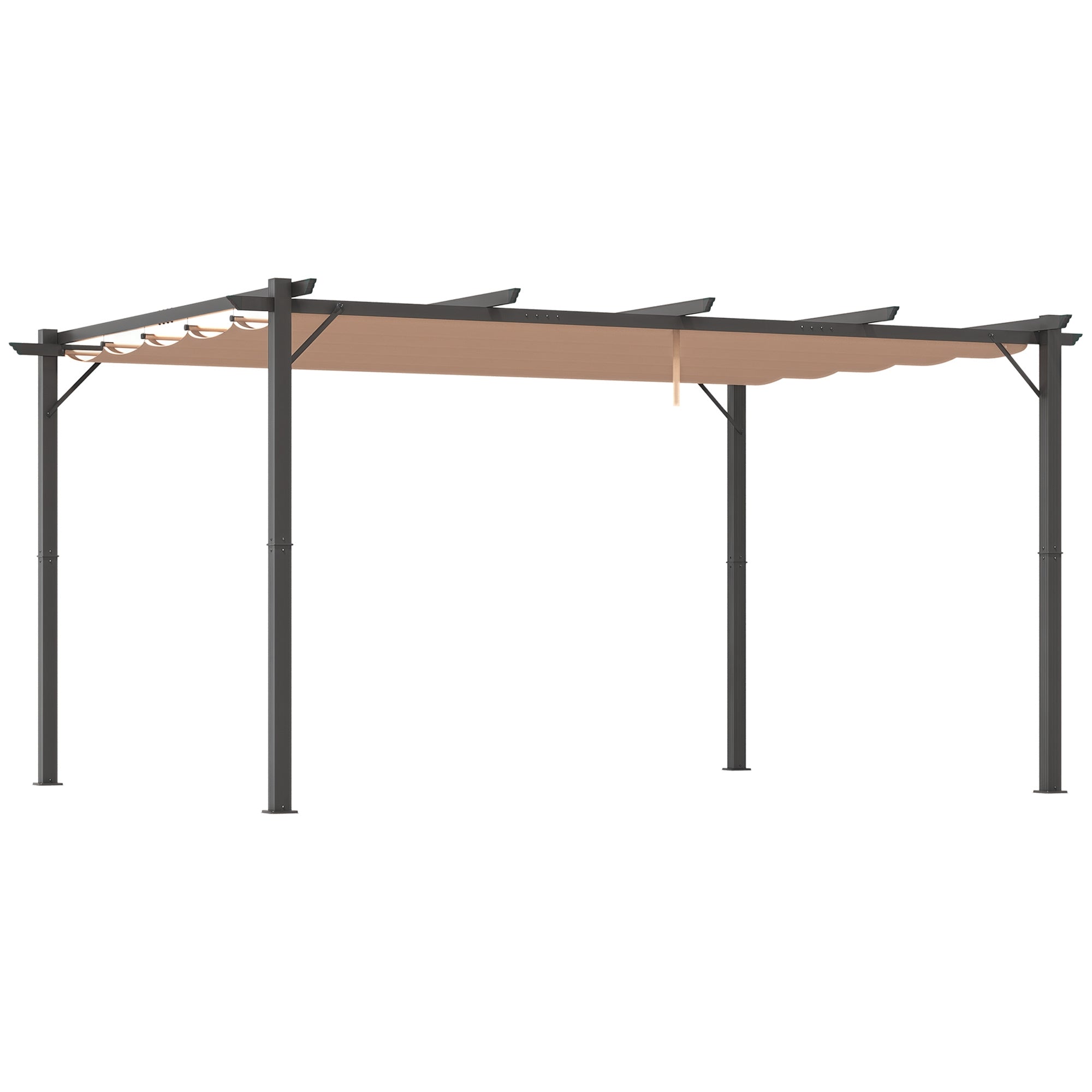 Pergola Pavilion with Adjustable Fabric Roof 3 x 4 m Patio Canopy Aluminum Sun Protection Cover Terrace Garden Gray+Brown