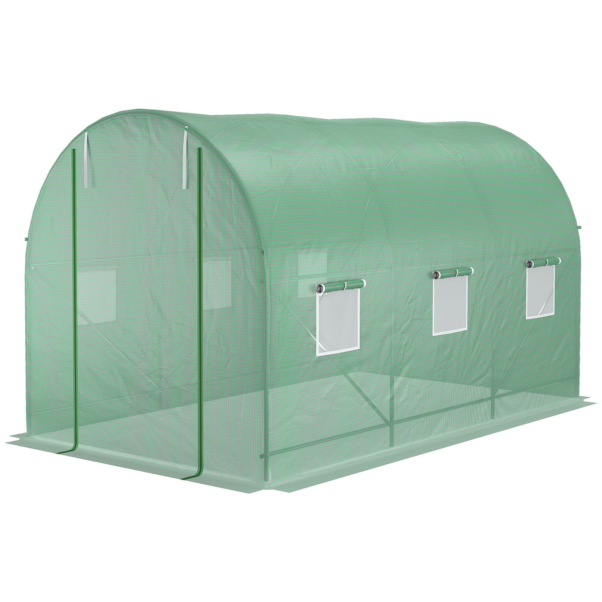 Greenhouse 350x200x200cm Foil Greenhouse Tomato House with Door, 6 Windows, Foil Tunnel made of galvanized steel, PE, stable greenhouse plant tunnel, including ground anchors & ropes, Green