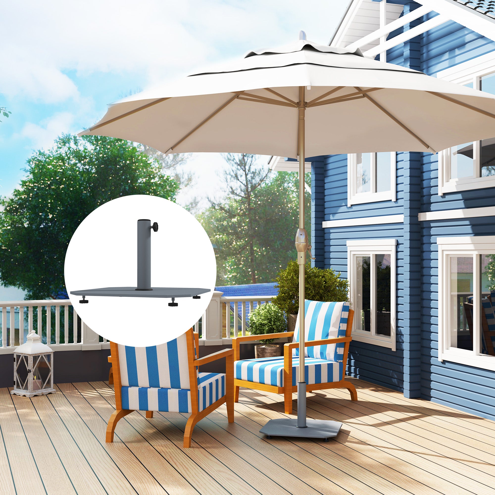 Metal Umbrella Stand 18.5 kg Umbrella Base, Square Umbrella Holder, Umbrella Weight, Stand for Umbrella 32/38/48mm Pole Diameter, for Balcony, Terrace, Gray