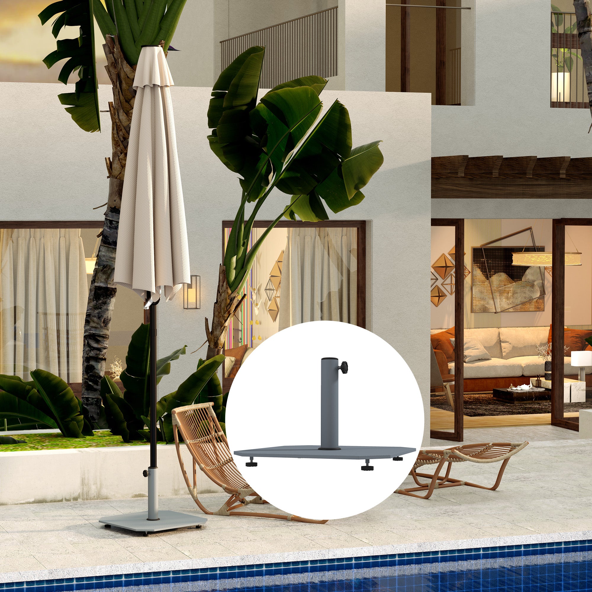 Metal Umbrella Stand 18.5 kg Umbrella Base, Square Umbrella Holder, Umbrella Weight, Stand for Umbrella 32/38/48mm Pole Diameter, for Balcony, Terrace, Gray