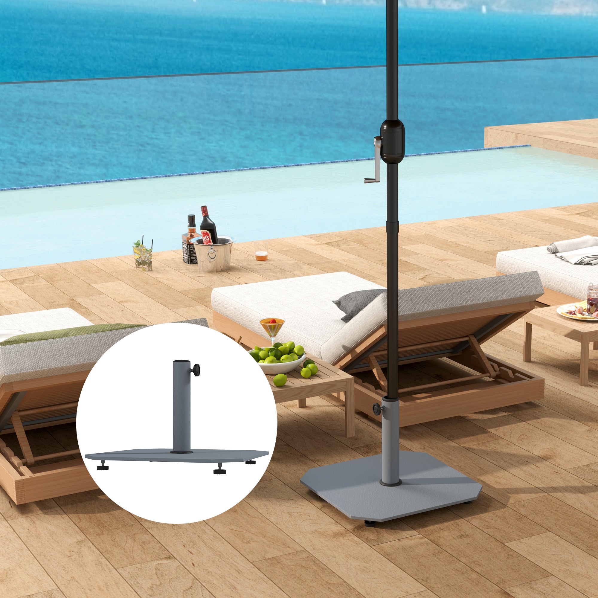 Metal Umbrella Stand 18.5 kg Umbrella Base, Square Umbrella Holder, Umbrella Weight, Stand for Umbrella 32/38/48mm Pole Diameter, for Balcony, Terrace, Gray