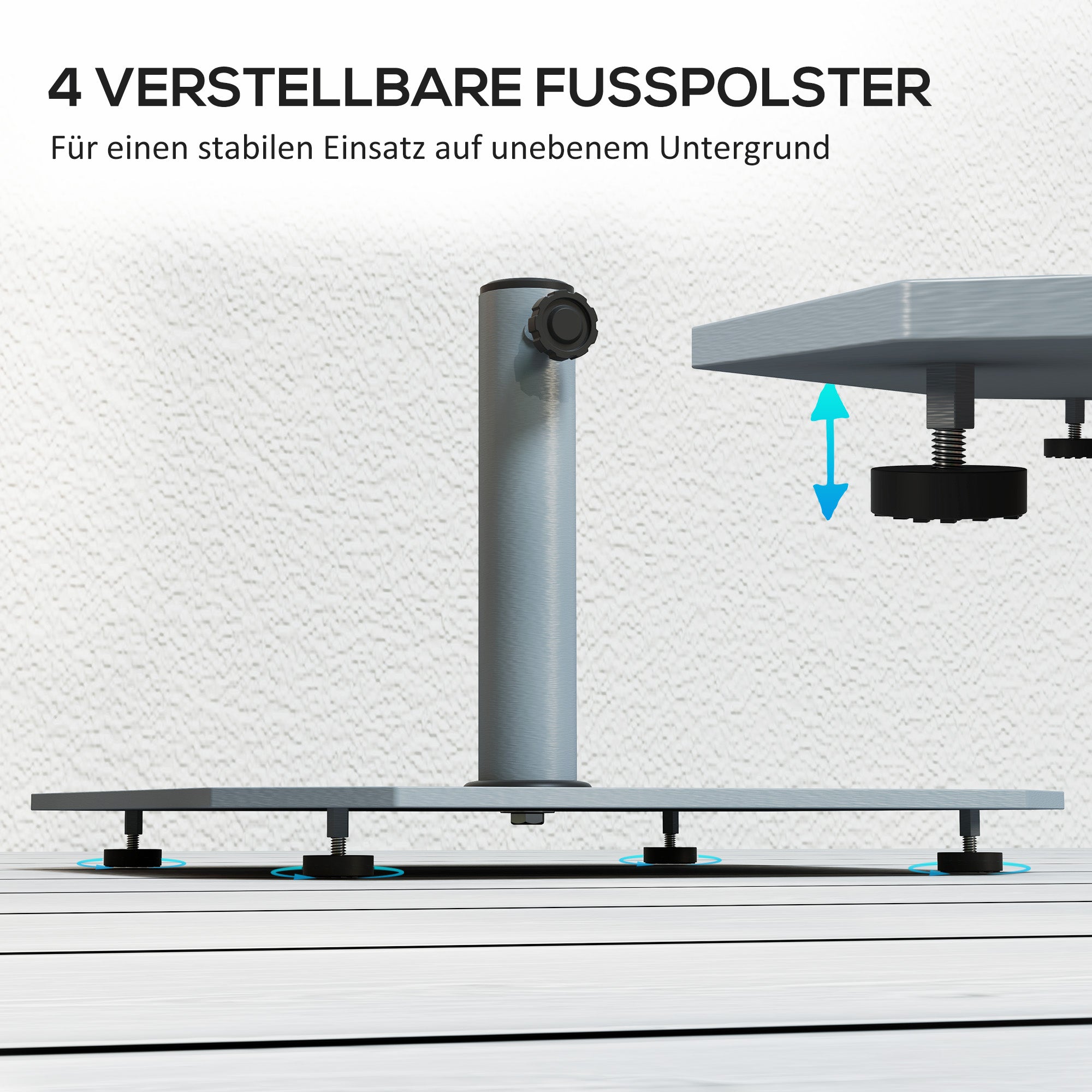 Metal Umbrella Stand 18.5 kg Umbrella Base, Square Umbrella Holder, Umbrella Weight, Stand for Umbrella 32/38/48mm Pole Diameter, for Balcony, Terrace, Gray