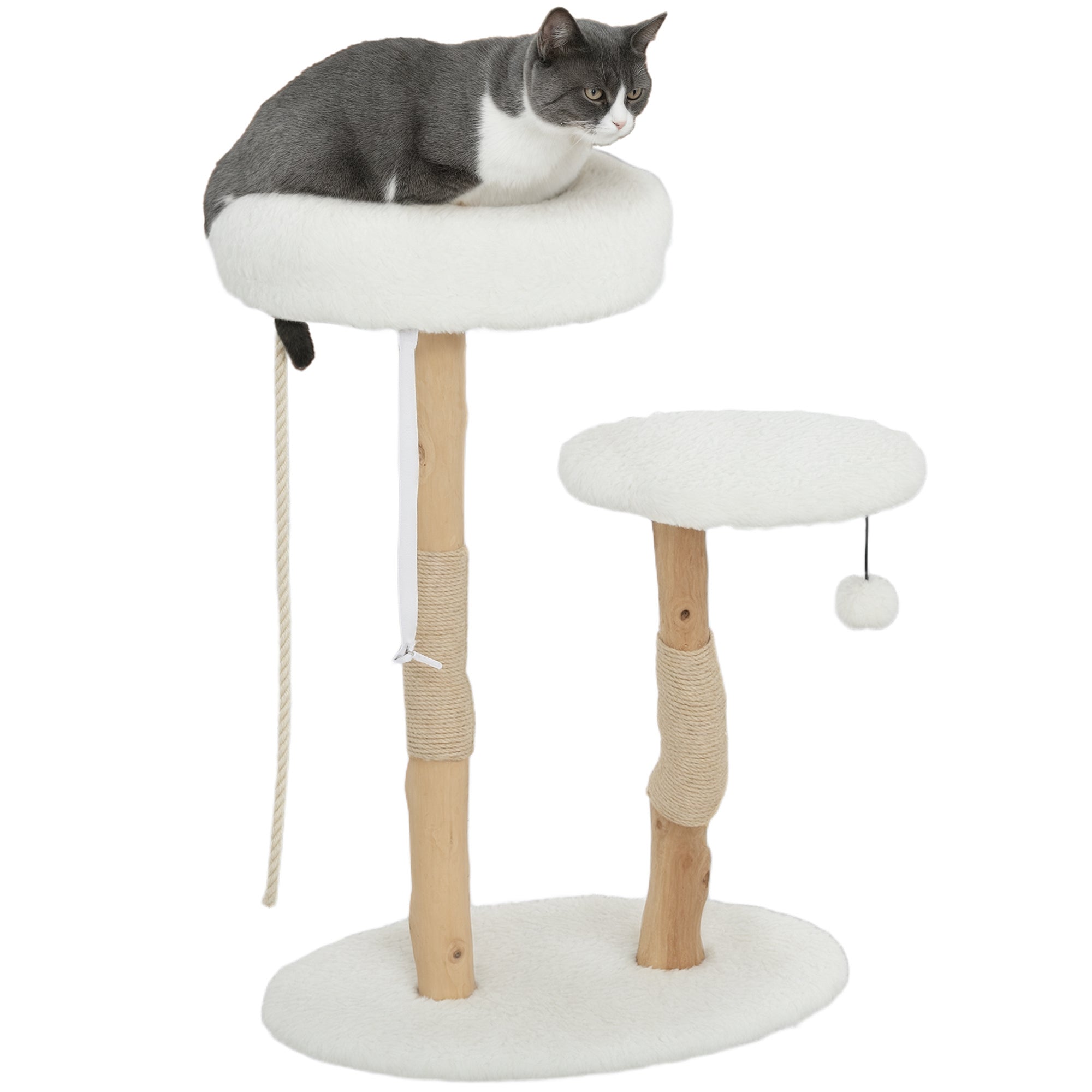 Cat Tree, 85 cm, Climbing Tree with Bed, Scratching Posts, Jump Platform, Ball and Play Rope, for Indoor, White