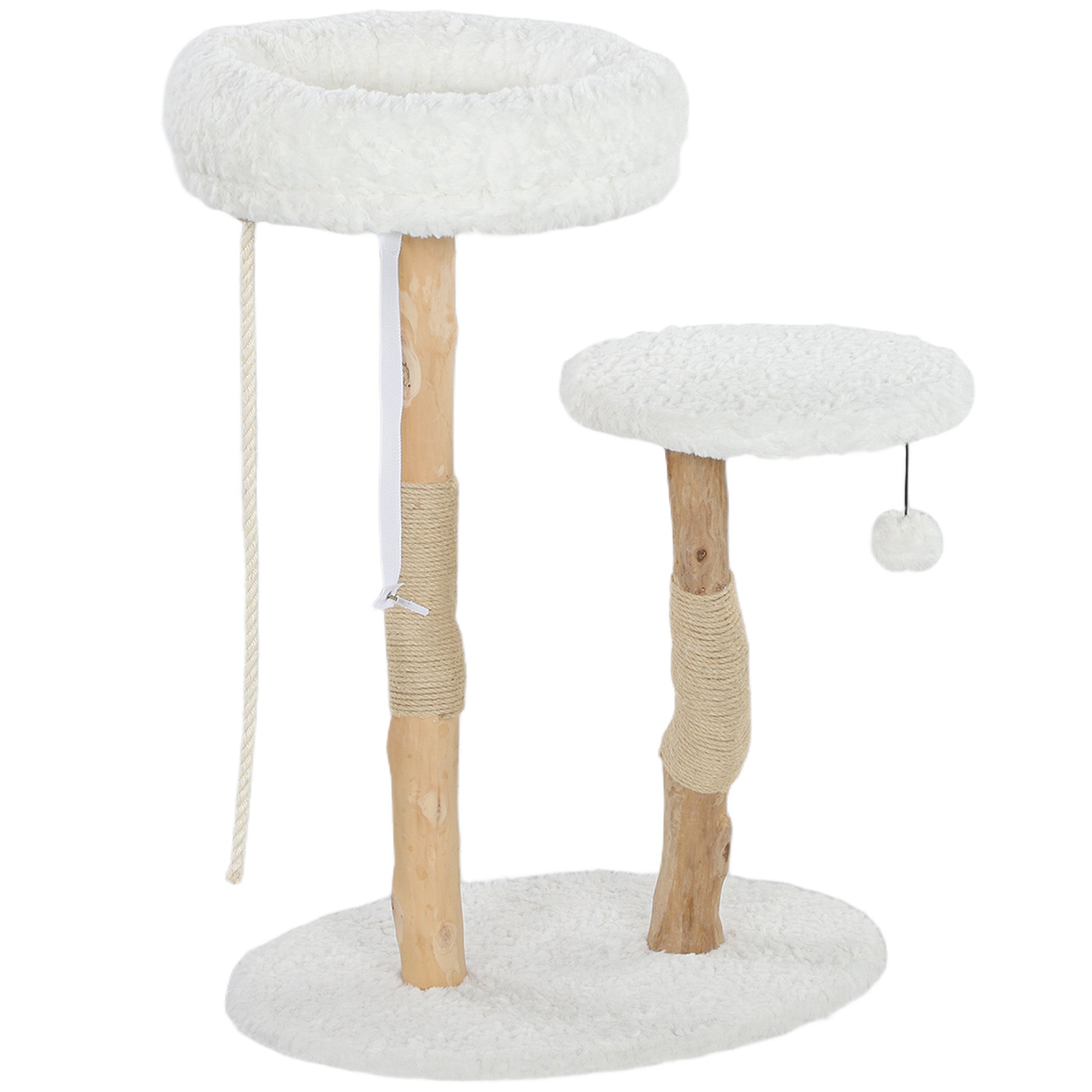 Cat Tree, 85 cm, Climbing Tree with Bed, Scratching Posts, Jump Platform, Ball and Play Rope, for Indoor, White