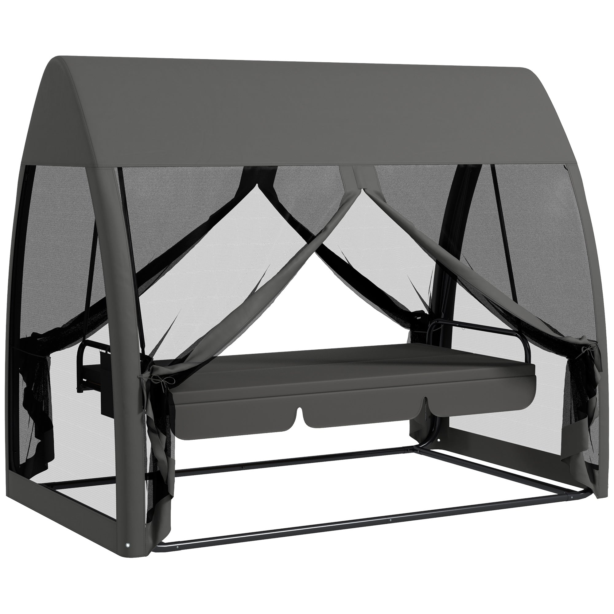 2-in-1 Hollywood Swing Lounger with Lying Function 3-Seater Garden Swing with Canopy, Mosquito Net, Swing Bench Supports up to 300kg, Lounger for Garden, Terrace, 240 x 140 x 197 cm, Gray