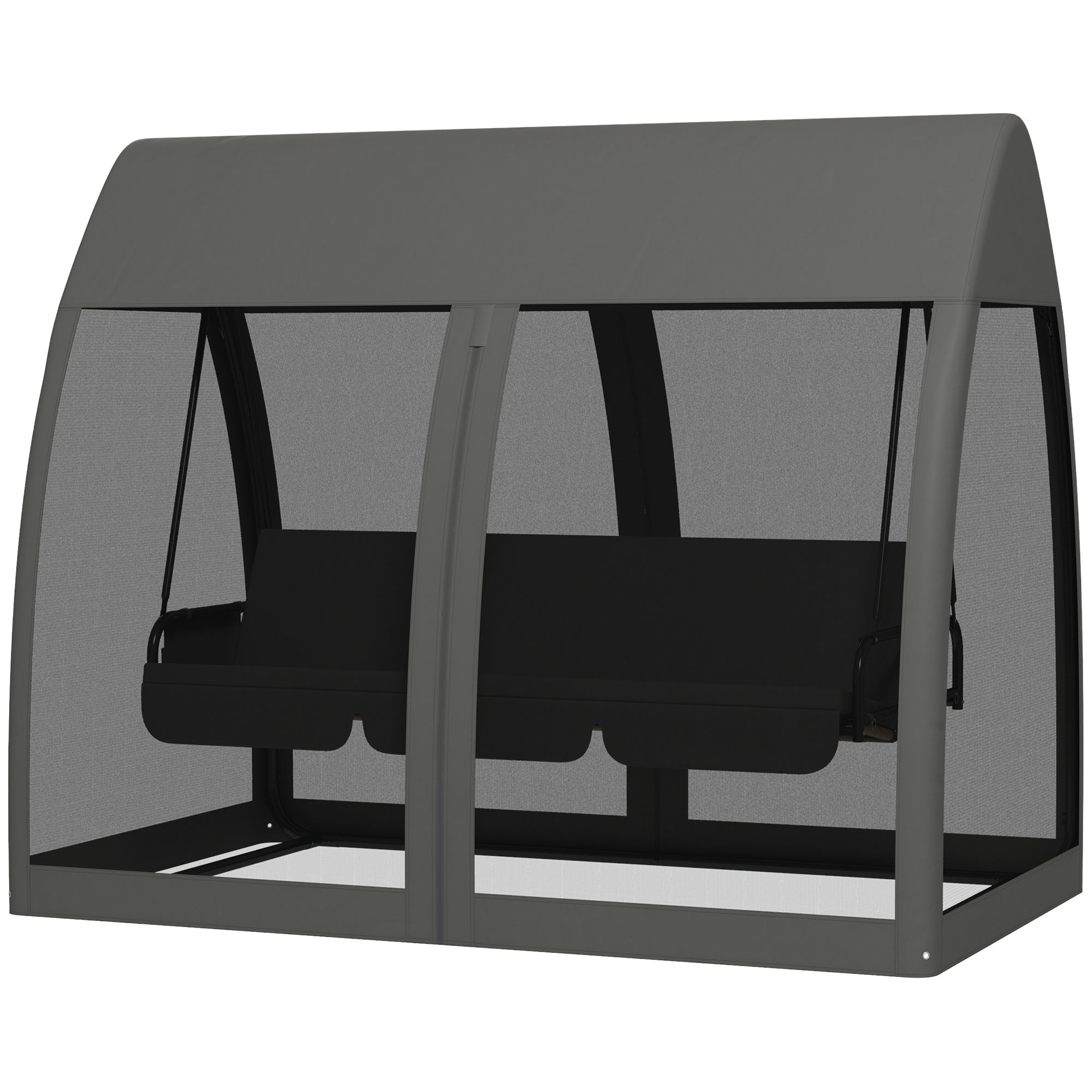 2-in-1 Hollywood Swing Lounger with Lying Function 3-Seater Garden Swing with Canopy, Mosquito Net, Swing Bench Supports up to 300kg, Lounger for Garden, Terrace, 240 x 140 x 197 cm, Gray