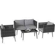 Garden Furniture Set 4 Persons Weatherproof Balcony Furniture Set with 2-Seater Sofa, Chair Glass Table Seat Cushions Outdoor Seating Group Garden Furniture Garden Lounge for Garden Balcony Light Gray