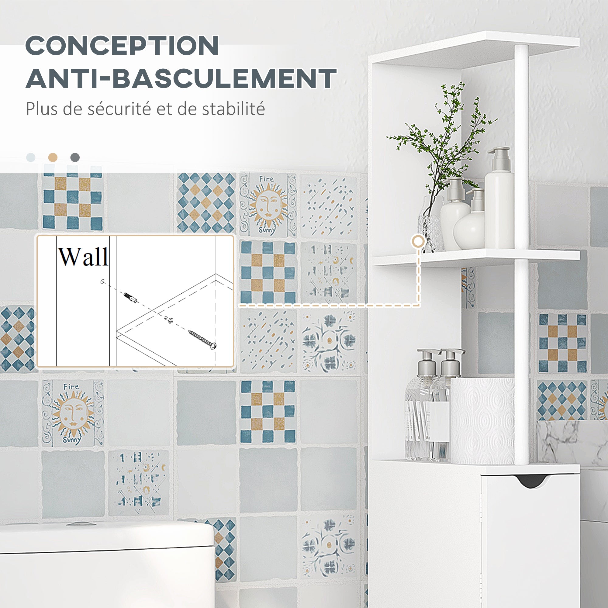 Bathroom Column Cabinet, Bathroom Cabinet, with Drawers, Open Shelves, Cupboard, 15 x 33 x 136.5 cm, White