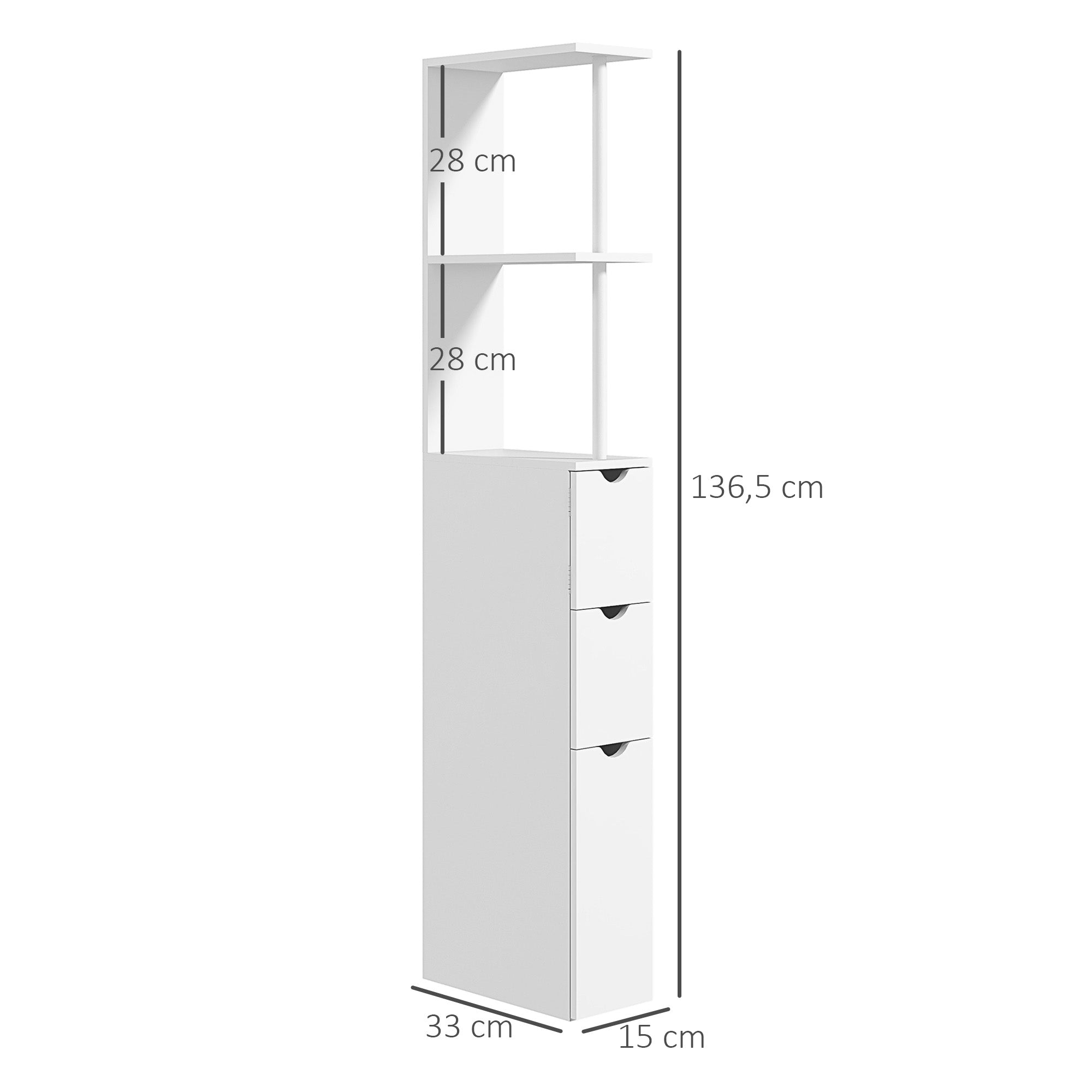 Bathroom Column Cabinet, Bathroom Cabinet, with Drawers, Open Shelves, Cupboard, 15 x 33 x 136.5 cm, White