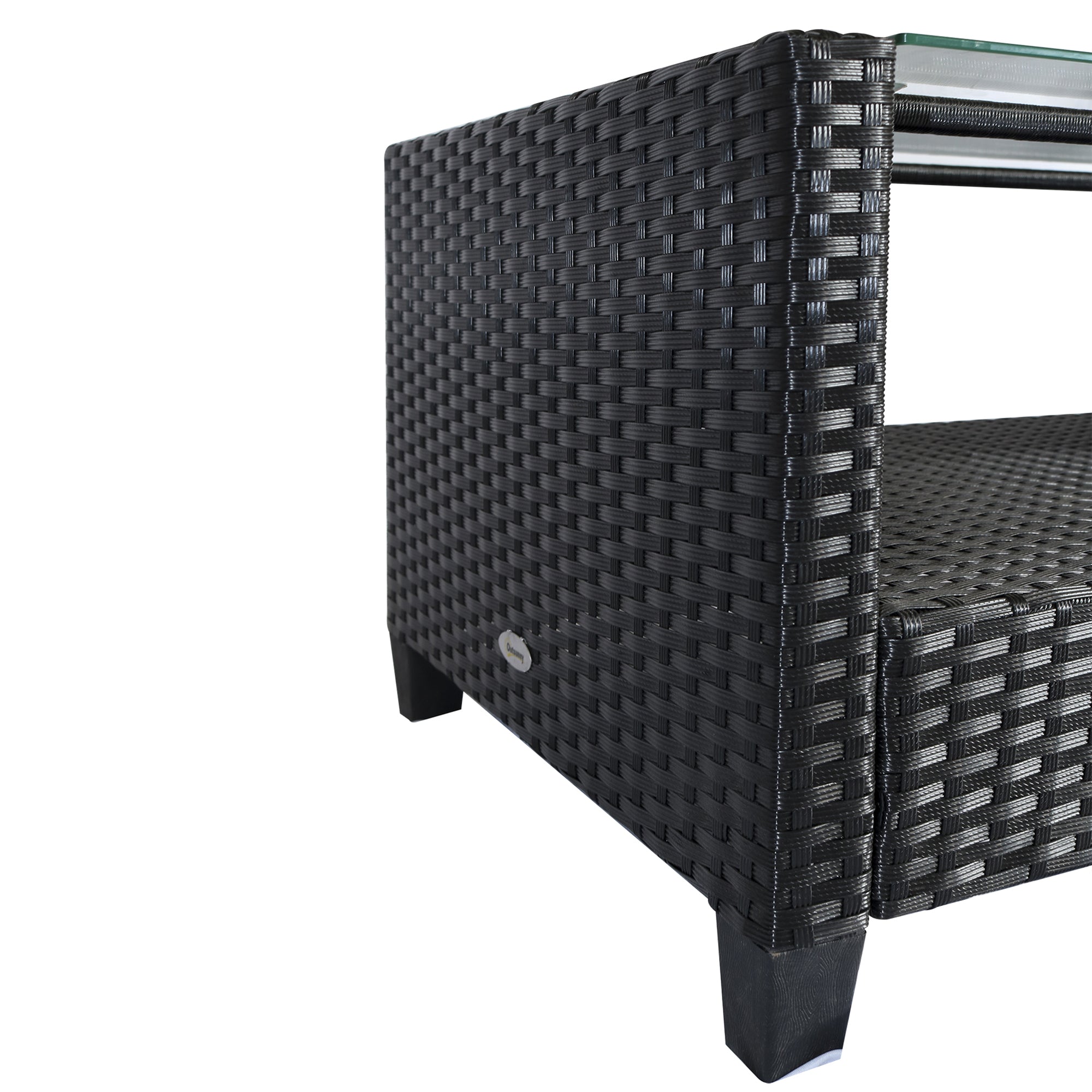 4-Piece Rattan PE Garden Furniture Set with Coffee Table, Black and Beige Upholstered Sofa and Armchairs 124x68x76cm