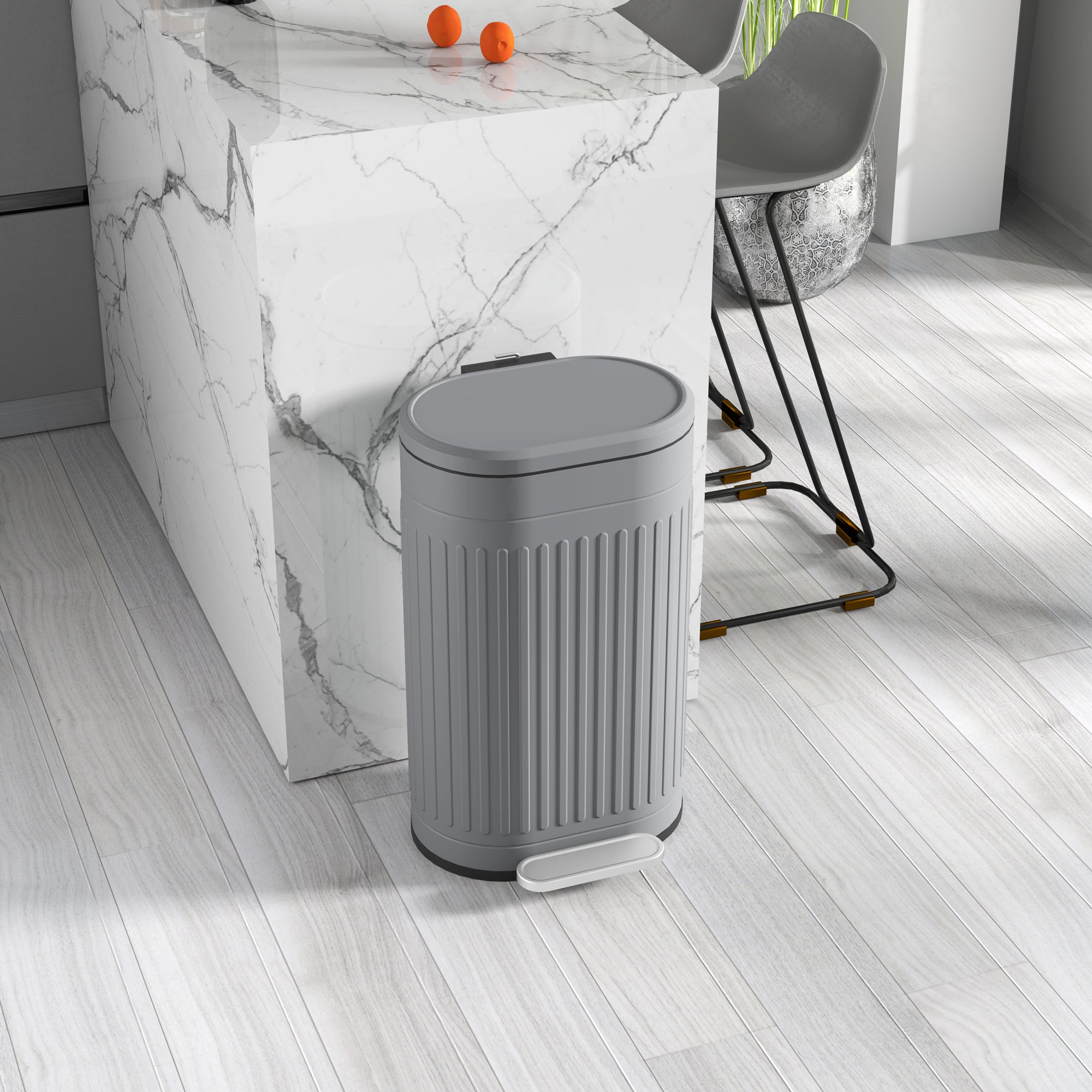 30 L Pedal Bin with Removable Inner Bucket and Soft-Close Lid, Gray — 36.5 x 31.2 x 60.8 cm (14.4 x 12.3 x 23.9 in)