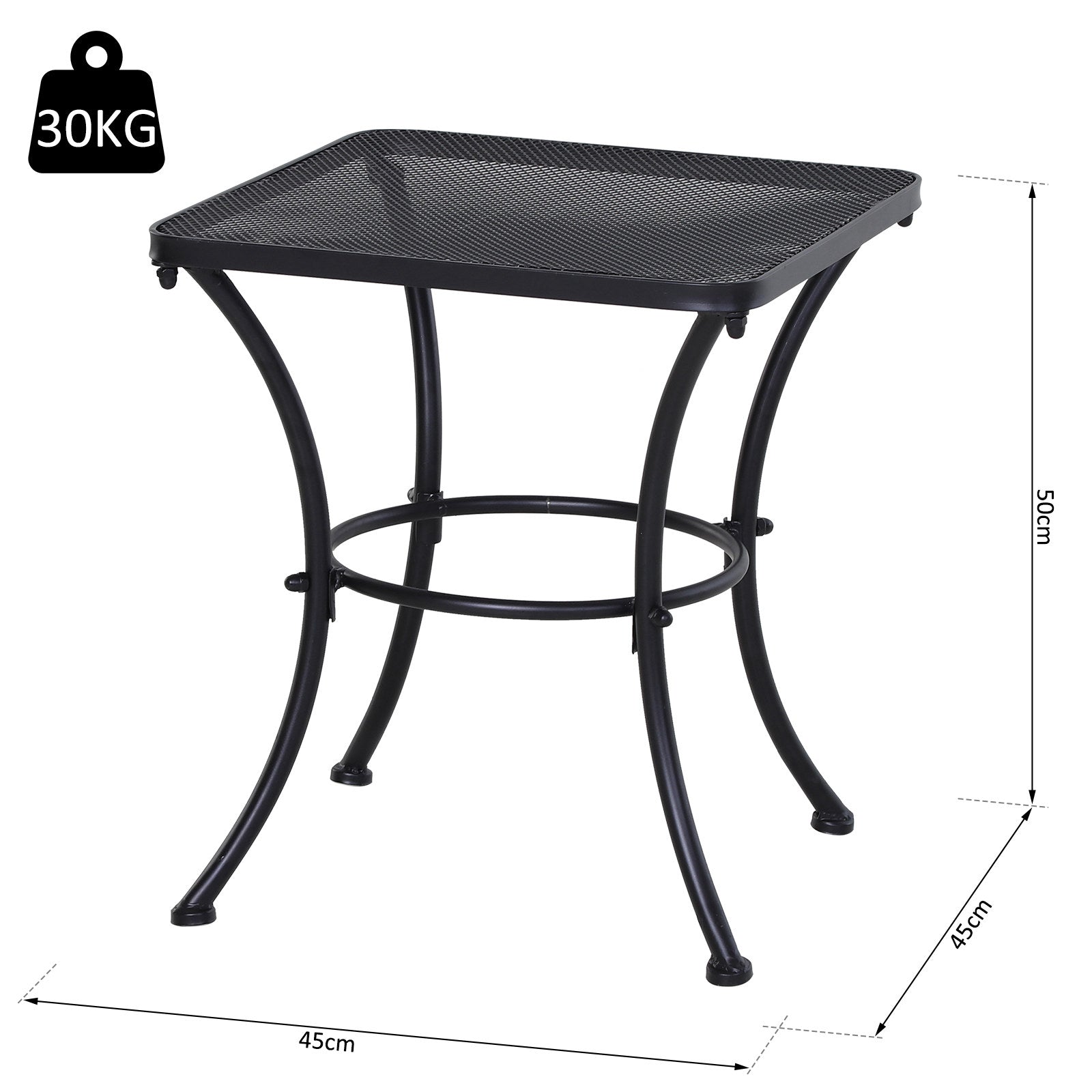 Side Table Garden Table 45 x 45 x 50 cm Rectangular Weatherproof Mesh-Style Balcony Table Metal Camping Table Coffee Table for Living Room Office Outdoor Indoor Black