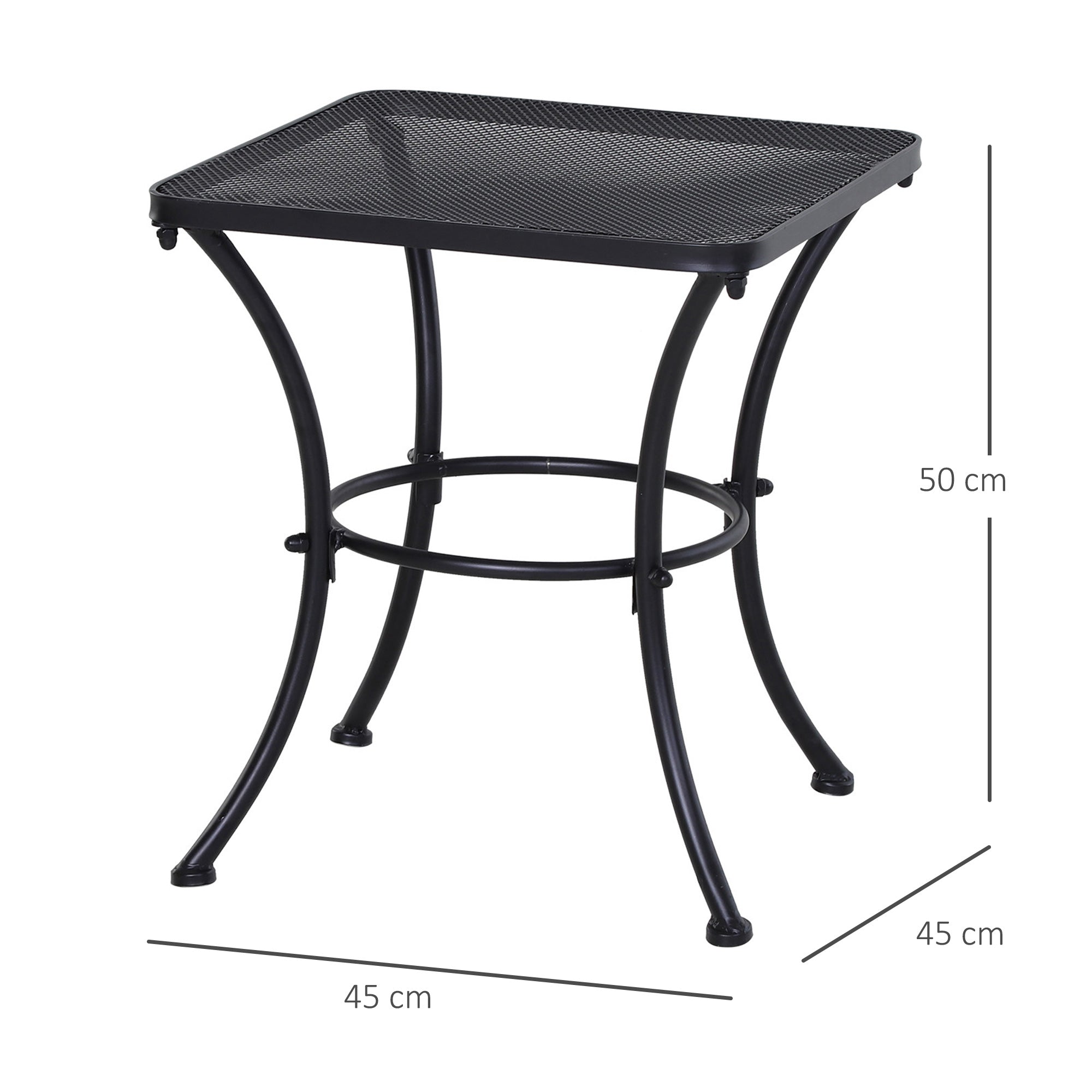 Side Table Garden Table 45 x 45 x 50 cm Rectangular Weatherproof Mesh-Style Balcony Table Metal Camping Table Coffee Table for Living Room Office Outdoor Indoor Black