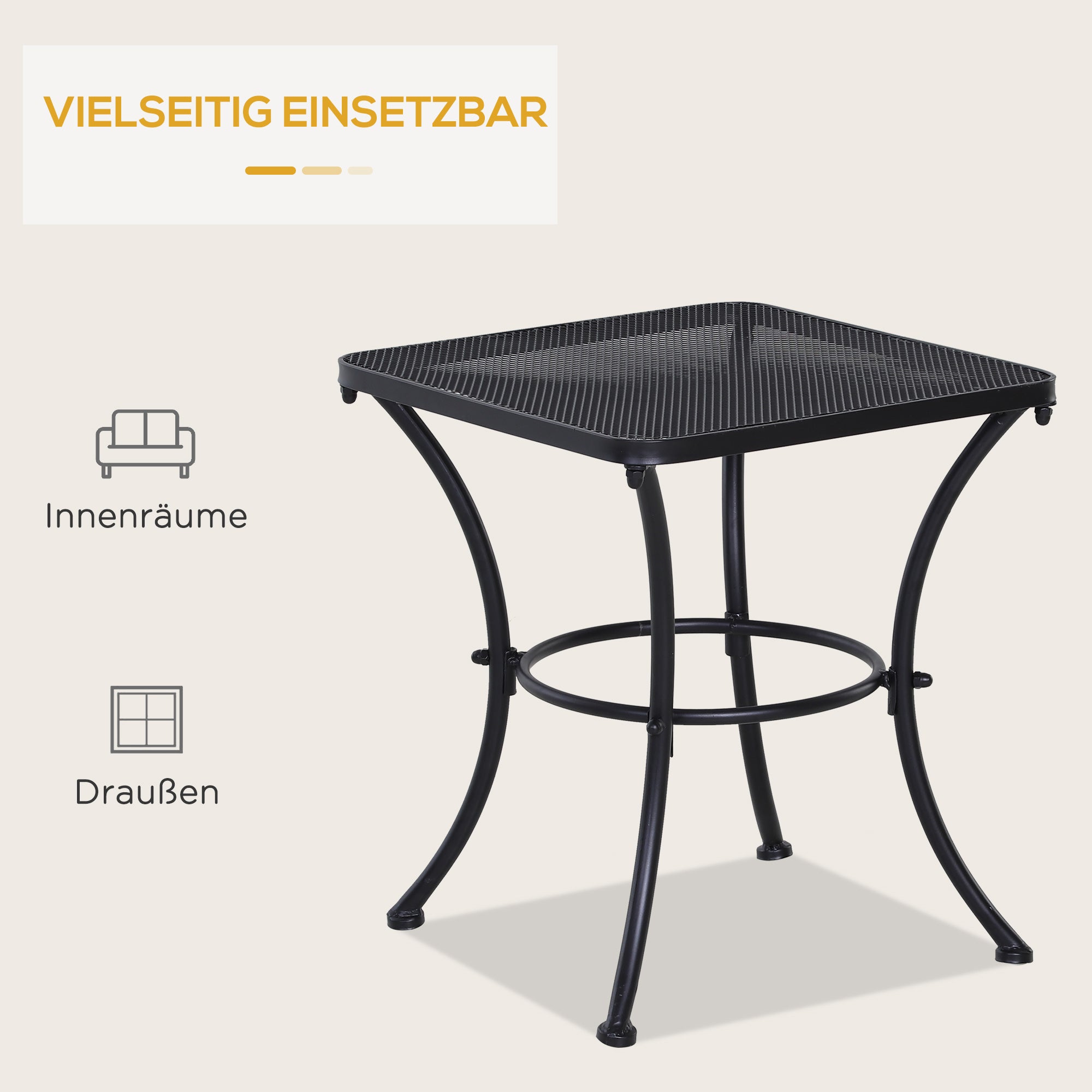 Side Table Garden Table 45 x 45 x 50 cm Rectangular Weatherproof Mesh-Style Balcony Table Metal Camping Table Coffee Table for Living Room Office Outdoor Indoor Black