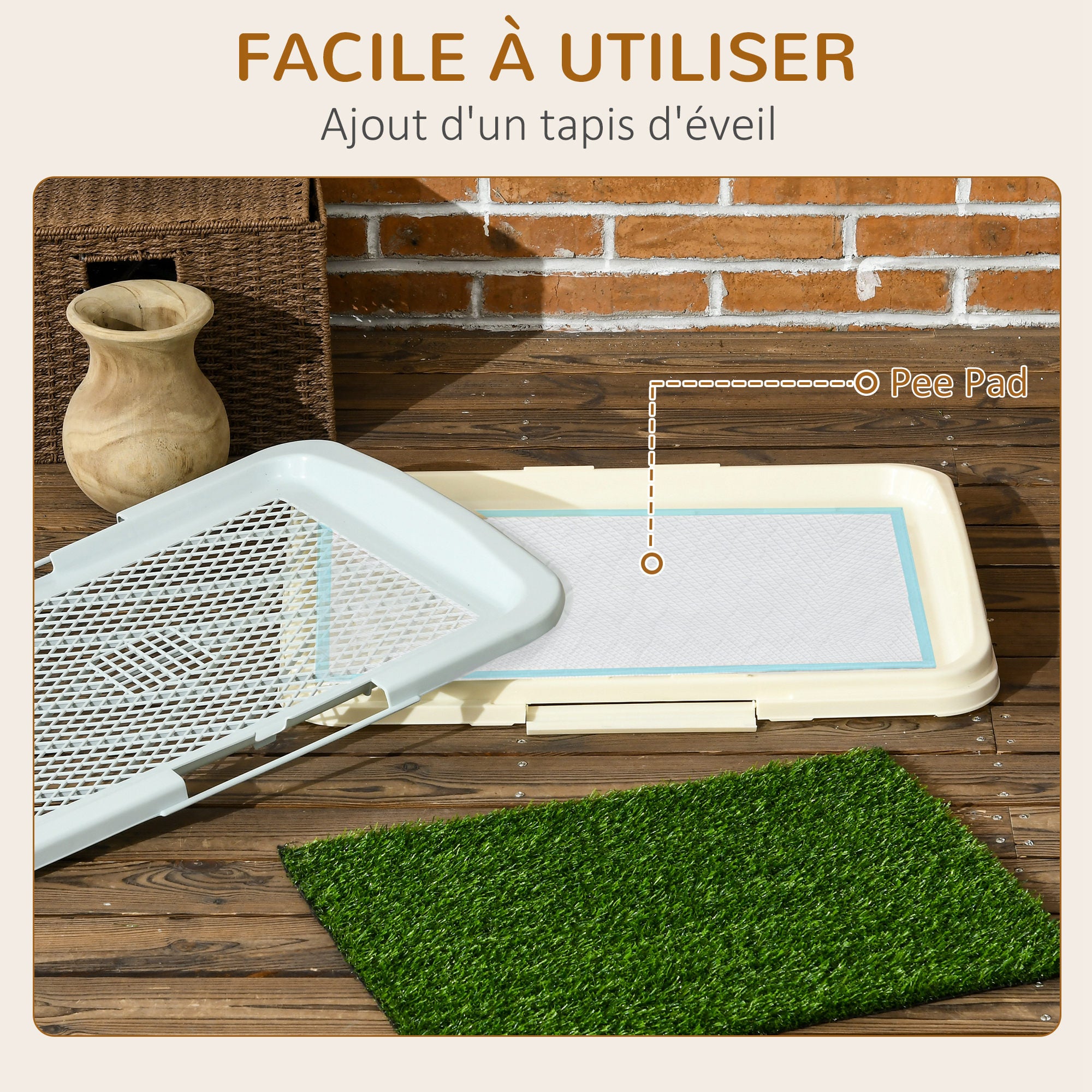 Dog Toilet Litter Box with Artificial Grass Mat, Grid Panel, and Tray, Training Pad for Pets, 46.5 x 34 cm