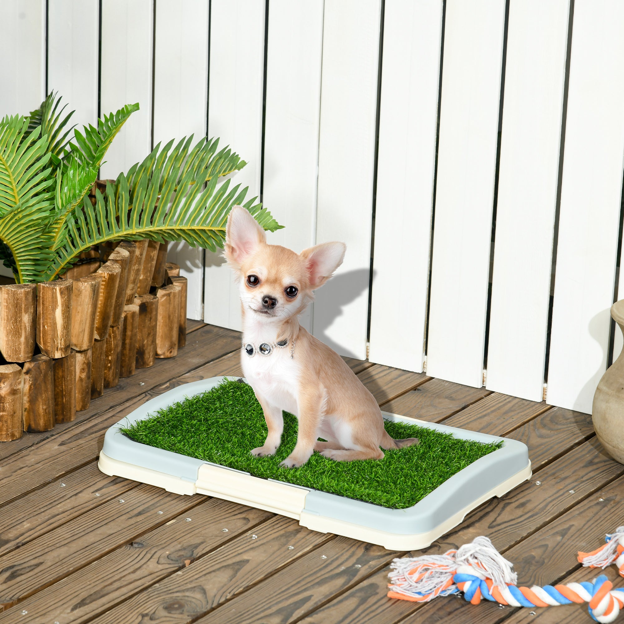 Dog Toilet Litter Box with Artificial Grass Mat, Grid Panel, and Tray, Training Pad for Pets, 46.5 x 34 cm