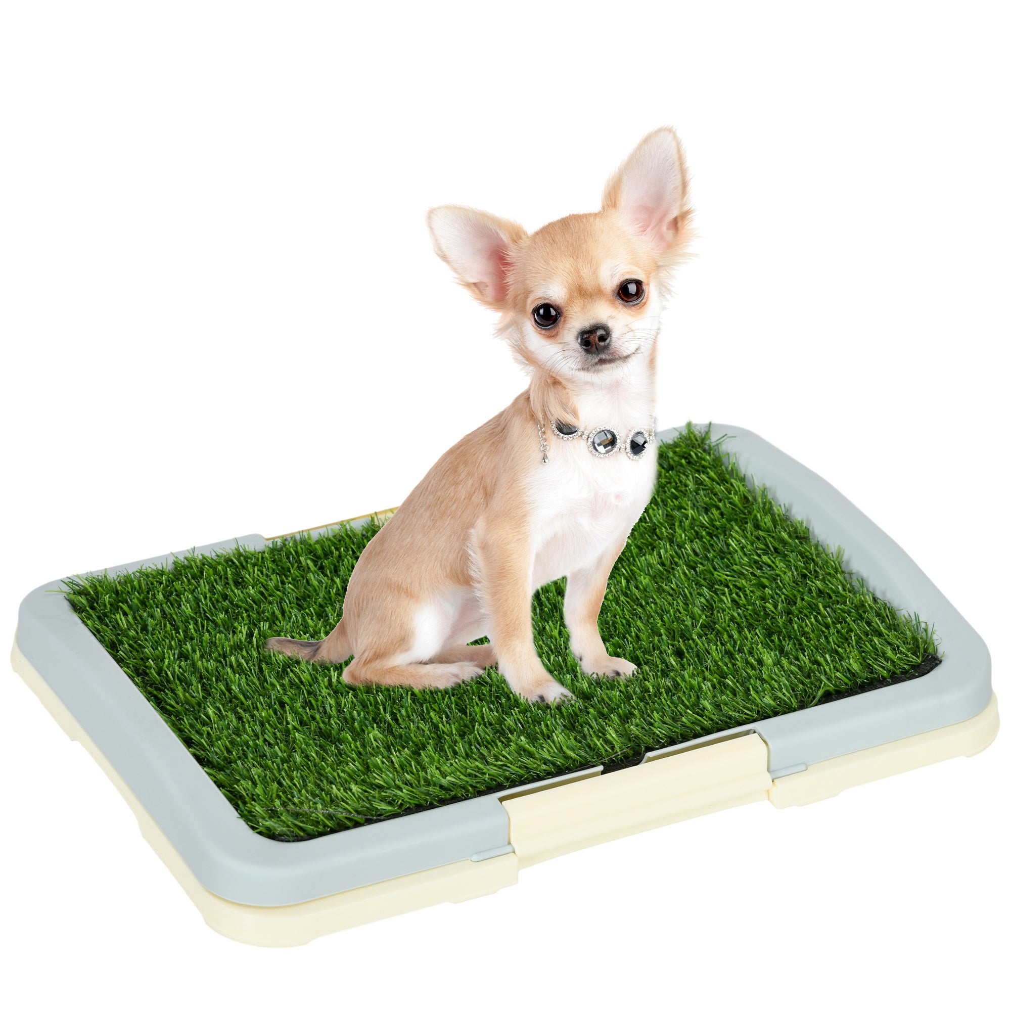 Dog Toilet Litter Box with Artificial Grass Mat, Grid Panel, and Tray, Training Pad for Pets, 46.5 x 34 cm