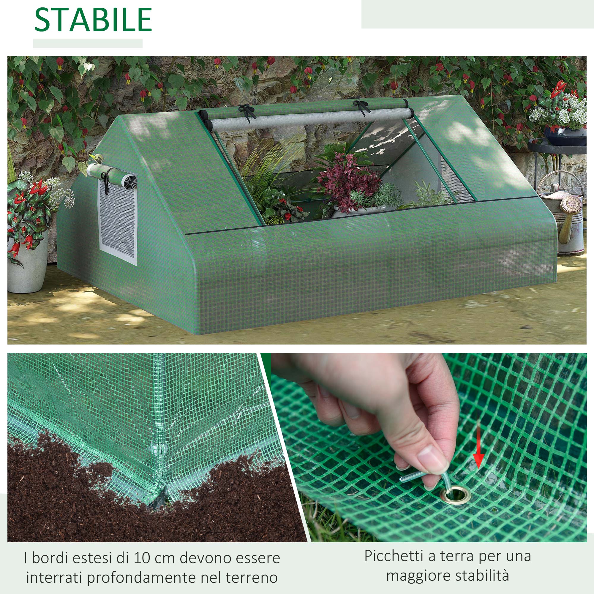 Rectangular Garden Steel Greenhouse with PE Cover, Roll-Up Doors and Windows, 180x140x80cm, Dark Green