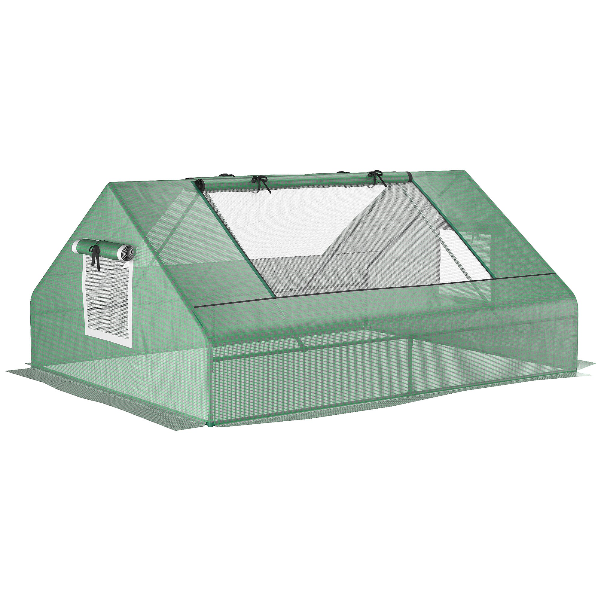 Rectangular Garden Steel Greenhouse with PE Cover, Roll-Up Doors and Windows, 180x140x80cm, Dark Green