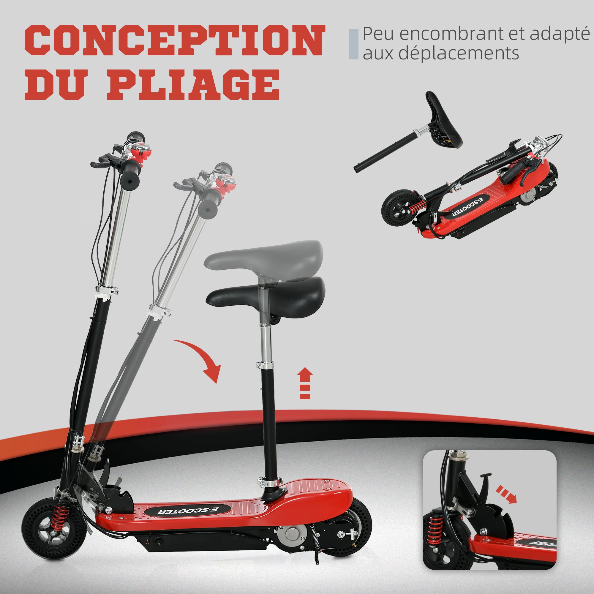 120 W Foldable Electric Scooter for Kids 7-14 Years Old, Max 15 Km/h, 2 Wheels Red