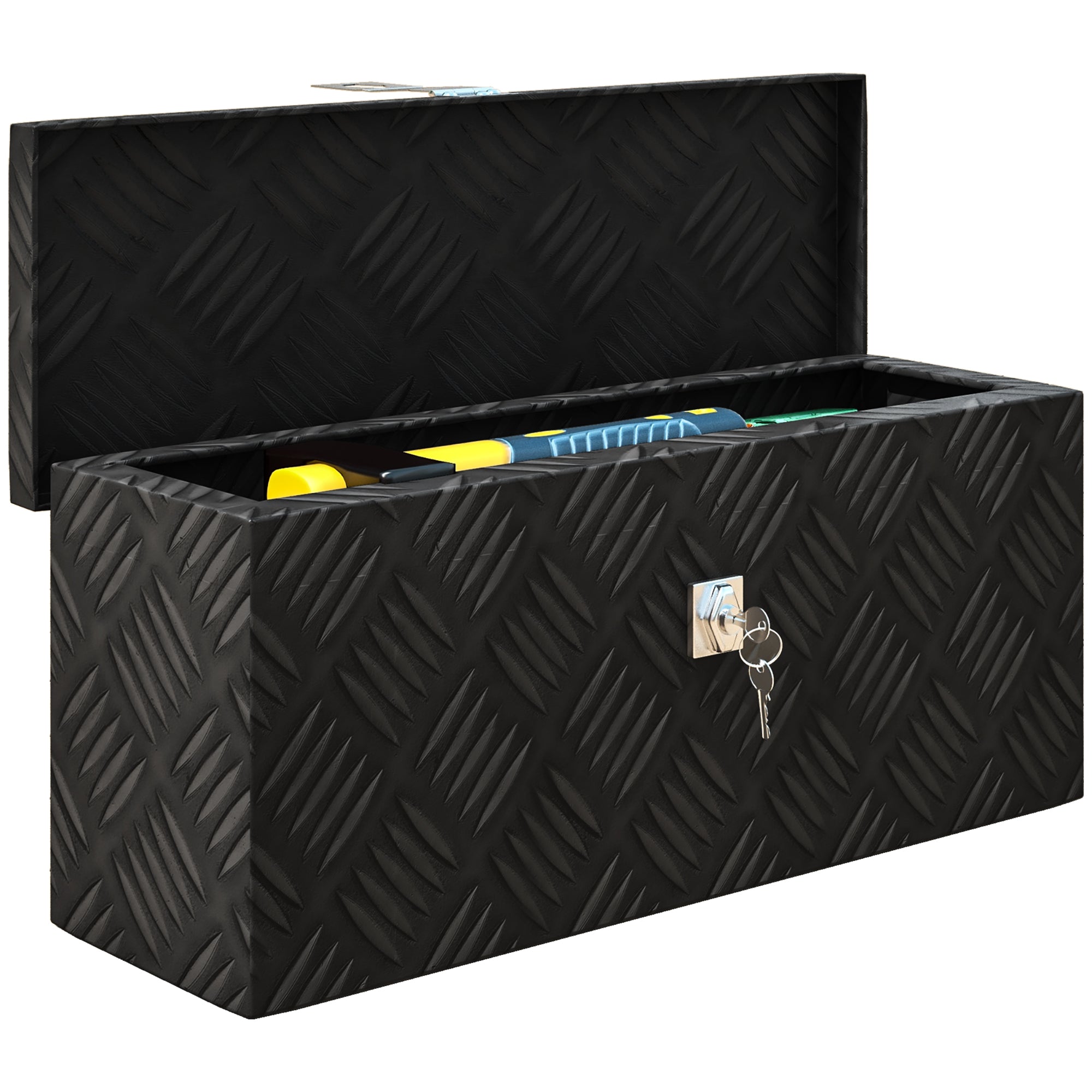 Storage Box - Aluminum Toolbox - Aluminum Tool Case with Key Lock 50L x 15.5W x 20.5H cm - Black