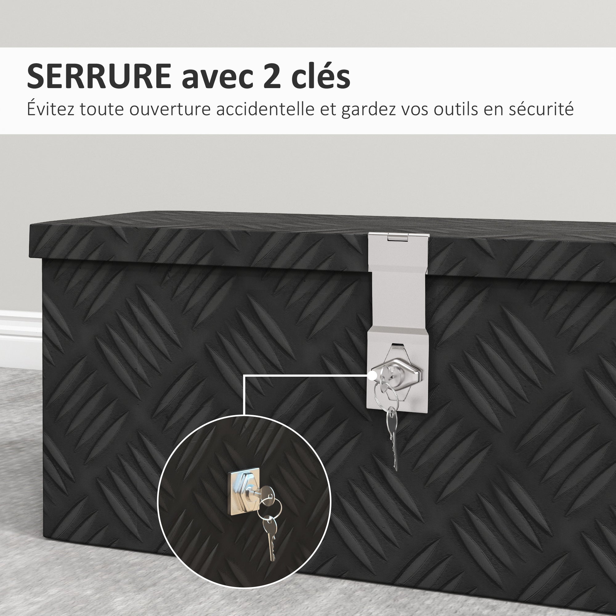 Storage Box - Aluminum Toolbox - Aluminum Tool Case with Key Lock 50L x 15.5W x 20.5H cm - Black