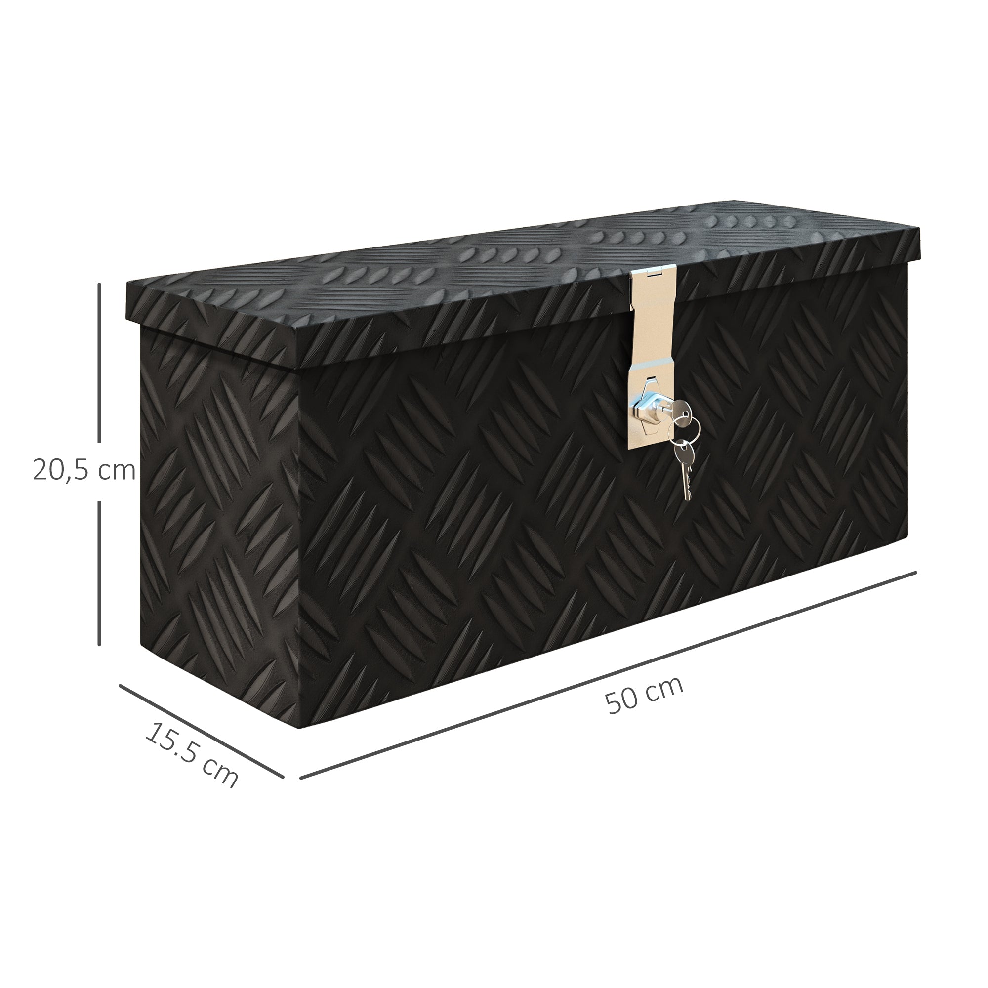 Storage Box - Aluminum Toolbox - Aluminum Tool Case with Key Lock 50L x 15.5W x 20.5H cm - Black