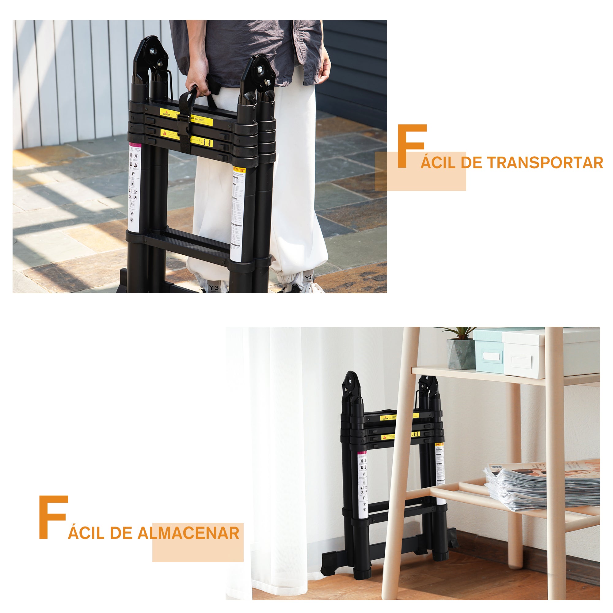 Telescopic Folding Multifunctional Stable A Frame Portable 10-Step Ladder 3 Ways Supports 150 kg Aluminum 320x67x7 cm Black