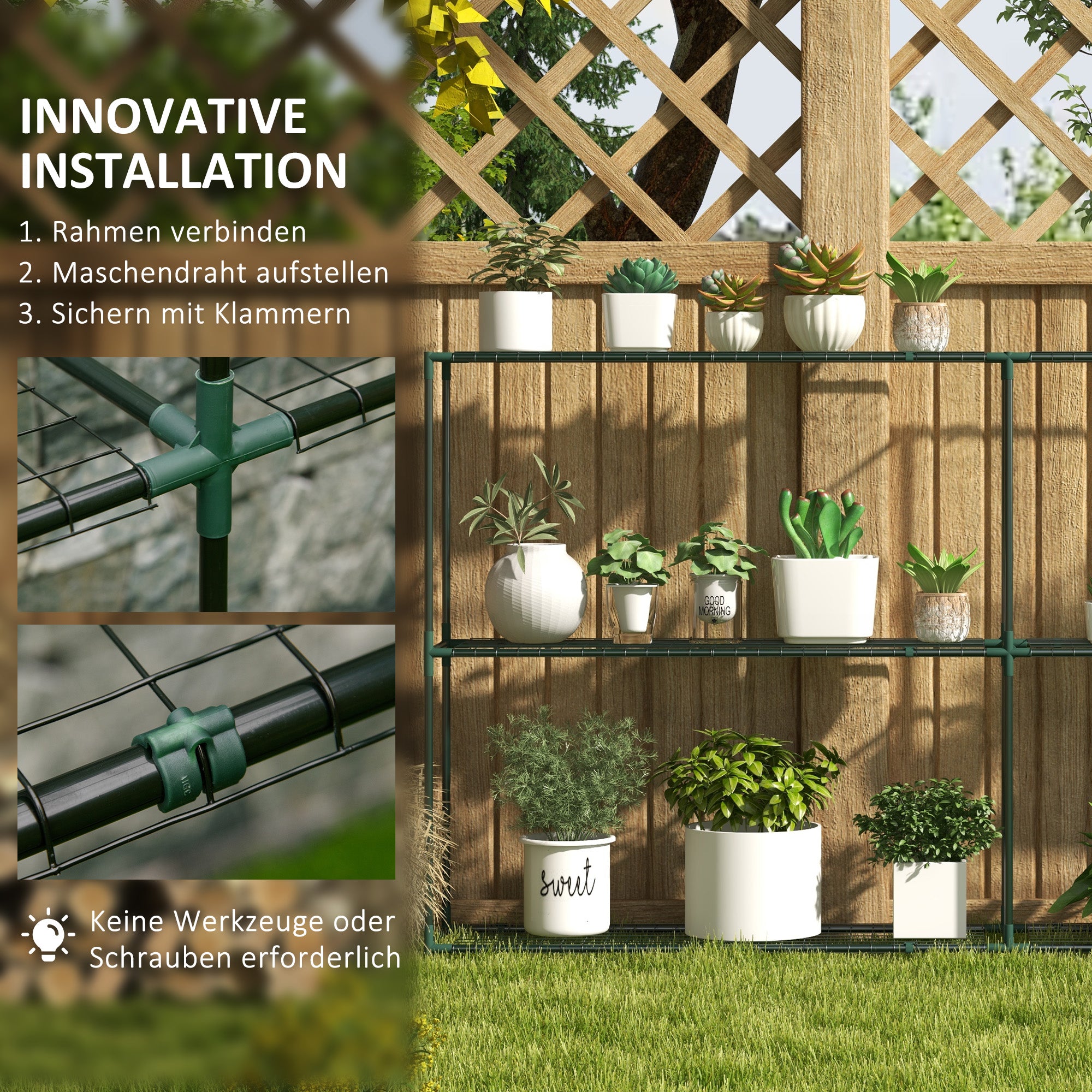 Plant Stand, Flower Rack Plant Staircase with 3 Tiers, Plant Stand, Flower Stand for Garden, Balcony, Steel, Dark Green, 222 x 30 x 114 cm
