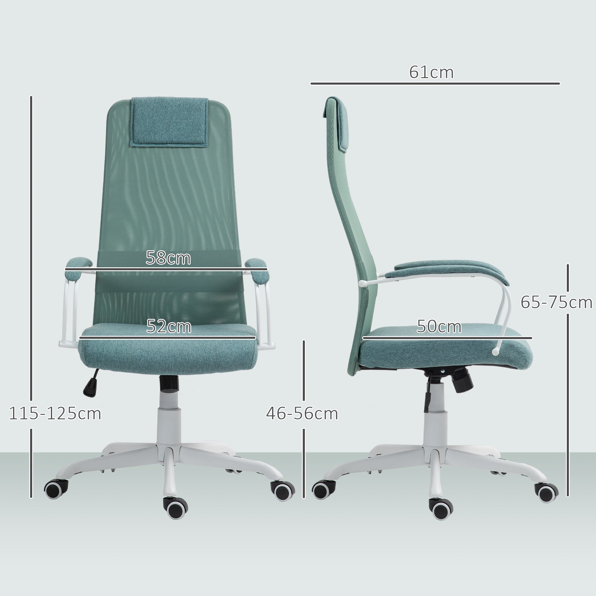Ergonomic Office Chair, Desk Chair, Rocking Function, Adjustable Seat Height, Swivel Wheels and Seat, Breathable Linen Effect Fabric, 120 kg Weight Capacity, Green