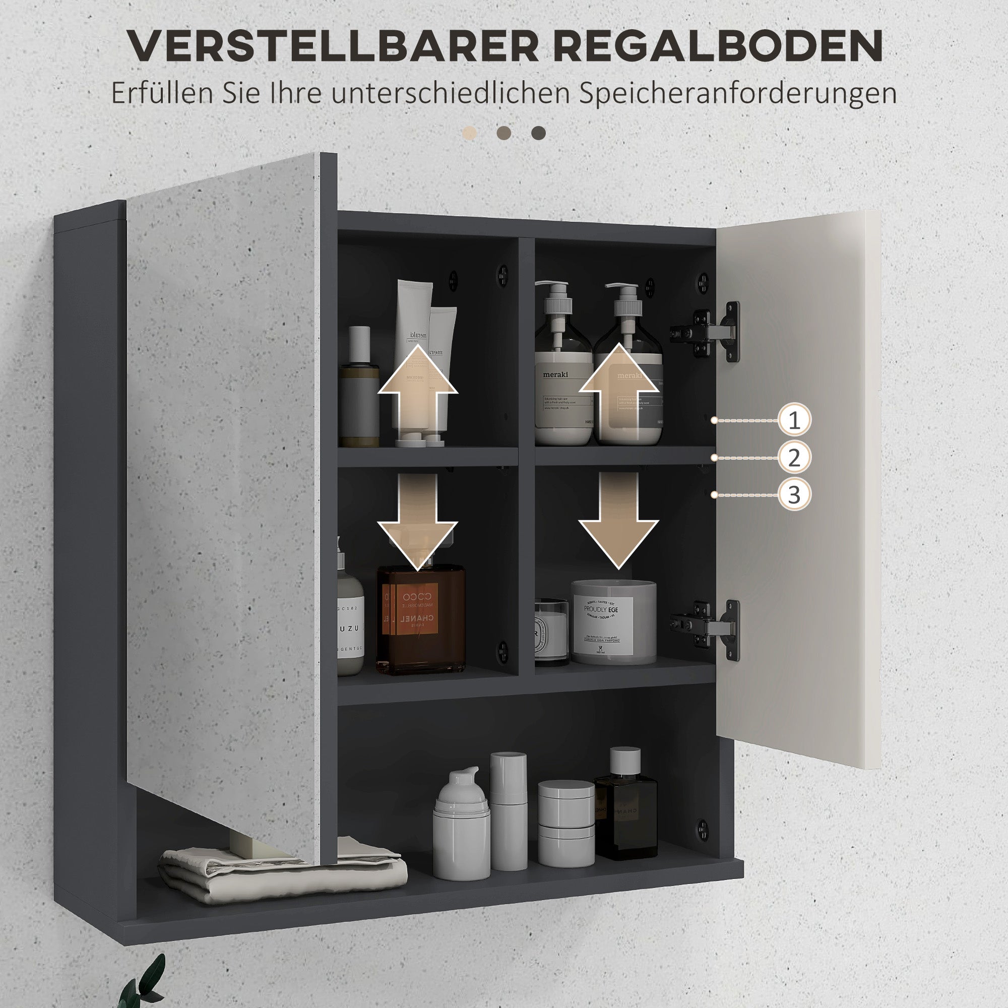 Bathroom Mirror Cabinet, Bathroom Cabinet with Mirror, Wall Cabinet with Adjustable Shelf, Open Compartment, Anti-Fog Feature, Wall Cabinet 55x17x55cm Gray