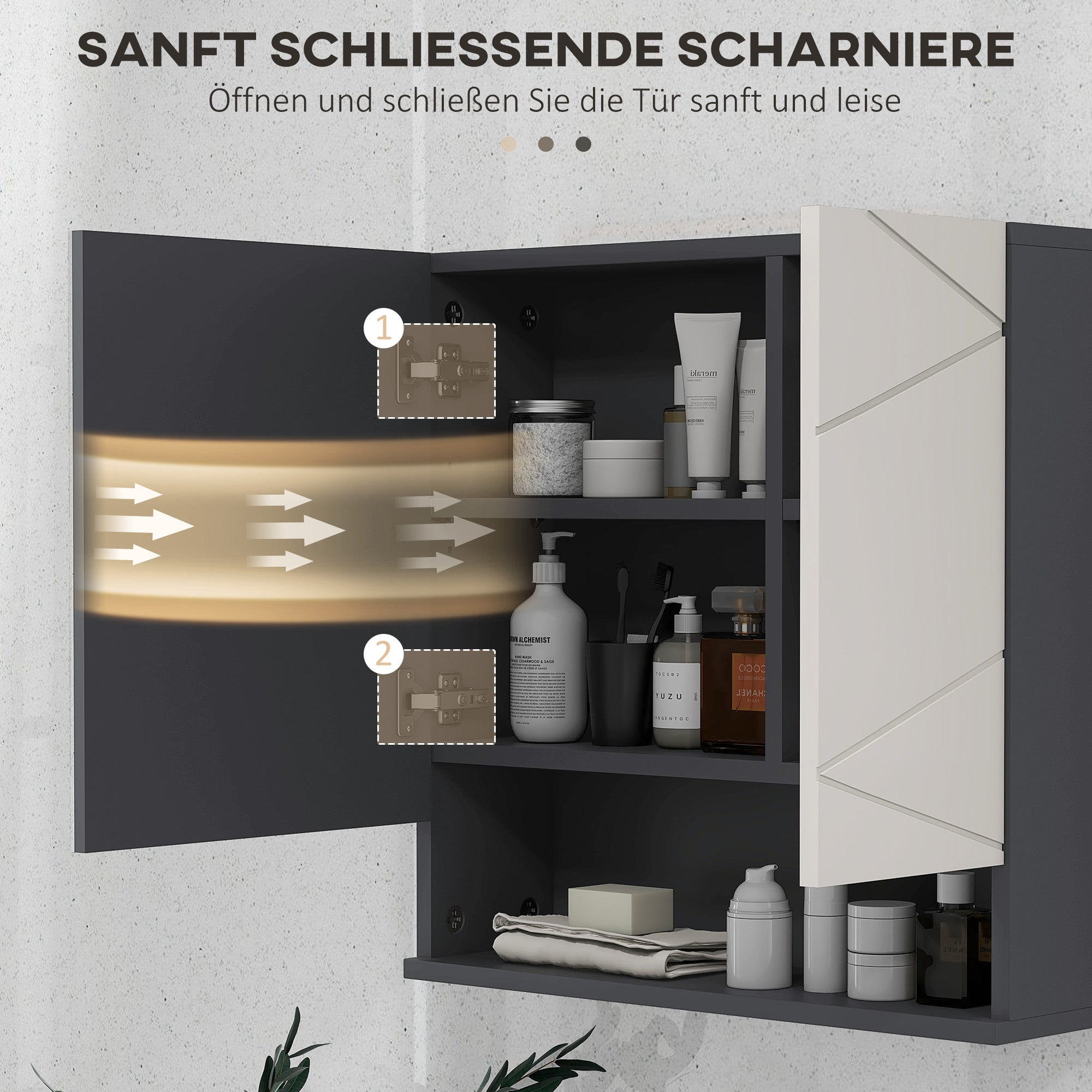 Bathroom Mirror Cabinet, Bathroom Cabinet with Mirror, Wall Cabinet with Adjustable Shelf, Open Compartment, Anti-Fog Feature, Wall Cabinet 55x17x55cm Gray