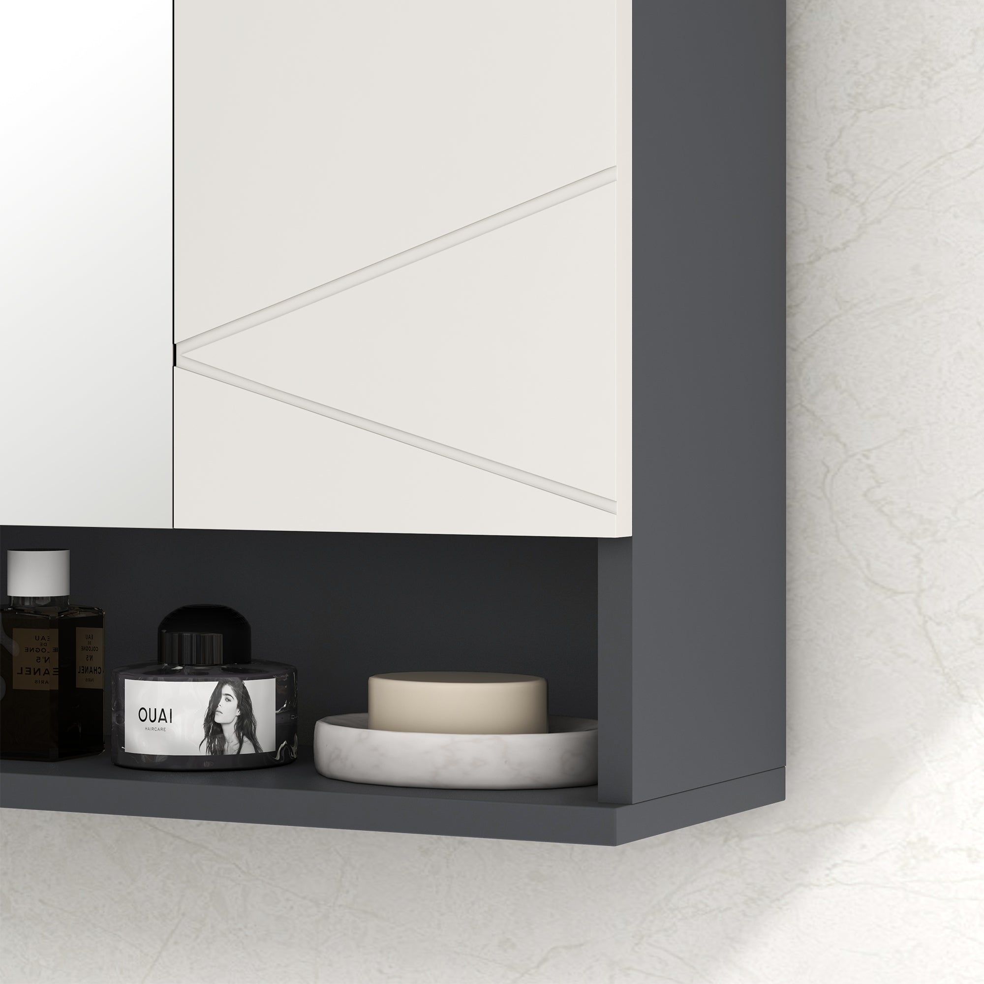 Bathroom Mirror Cabinet, Bathroom Cabinet with Mirror, Wall Cabinet with Adjustable Shelf, Open Compartment, Anti-Fog Feature, Wall Cabinet 55x17x55cm Gray