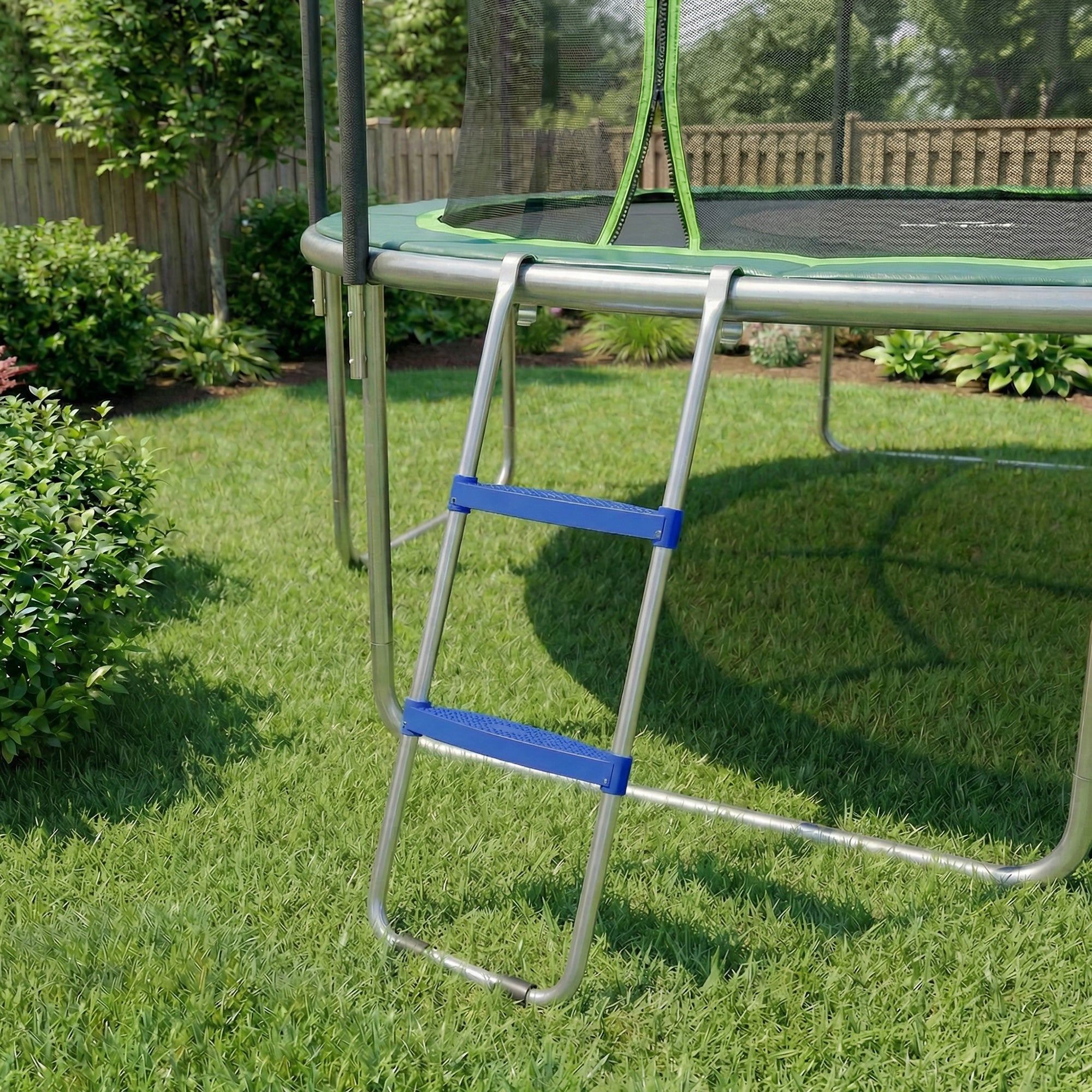 SPORTNOW 2-Step Trampoline Ladder — Wide Anti-Slip Steps, Universal Hook, Galvanized Steel U-Base, 330 lb Capacity, Blue
