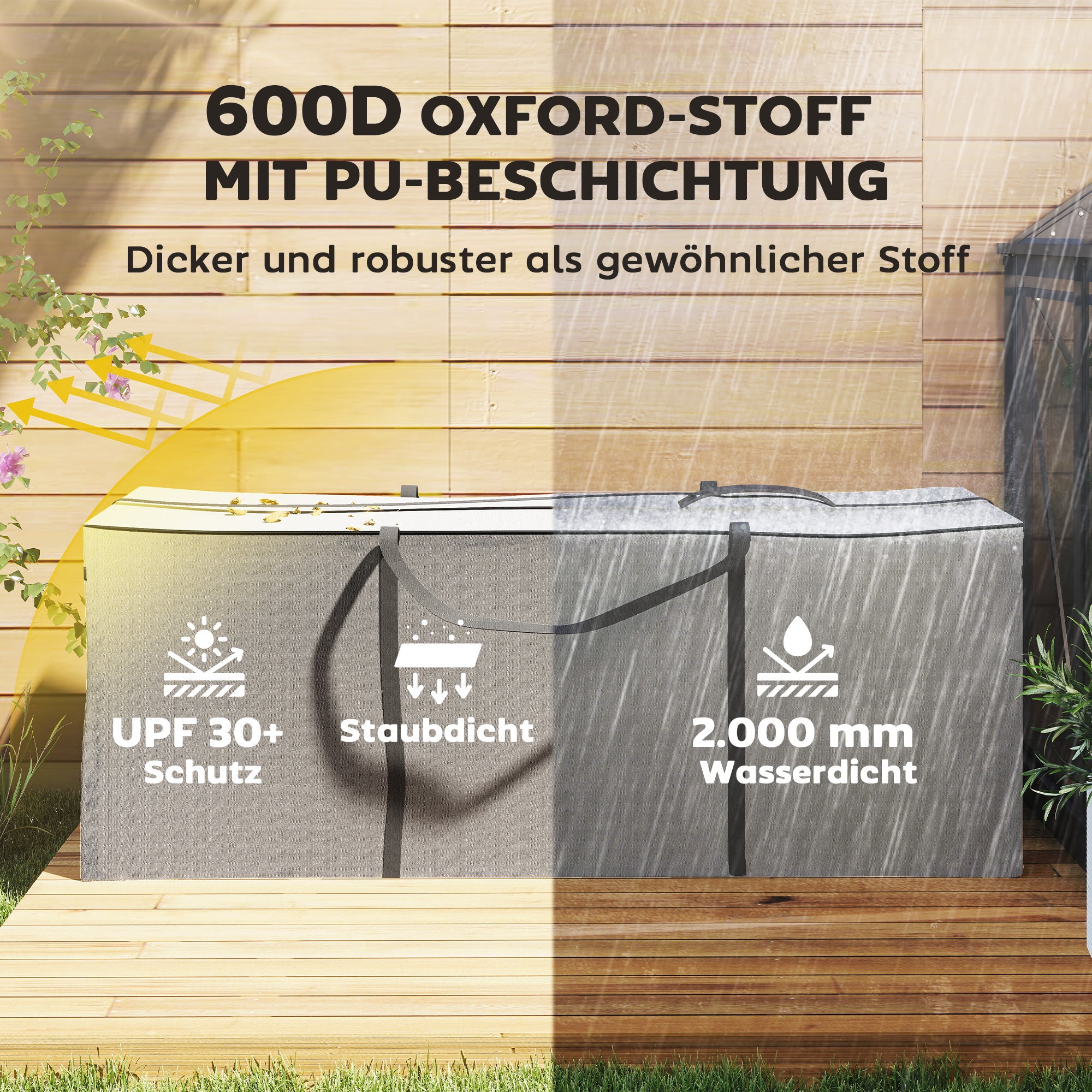 Garden Cushion Storage Bag, Protective Cover, Cushion Bag with Zipper Handle, UV Resistant Waterproof 600D Oxford, for Christmas Tree Cushion Covers Light Gray 200x60x75 cm