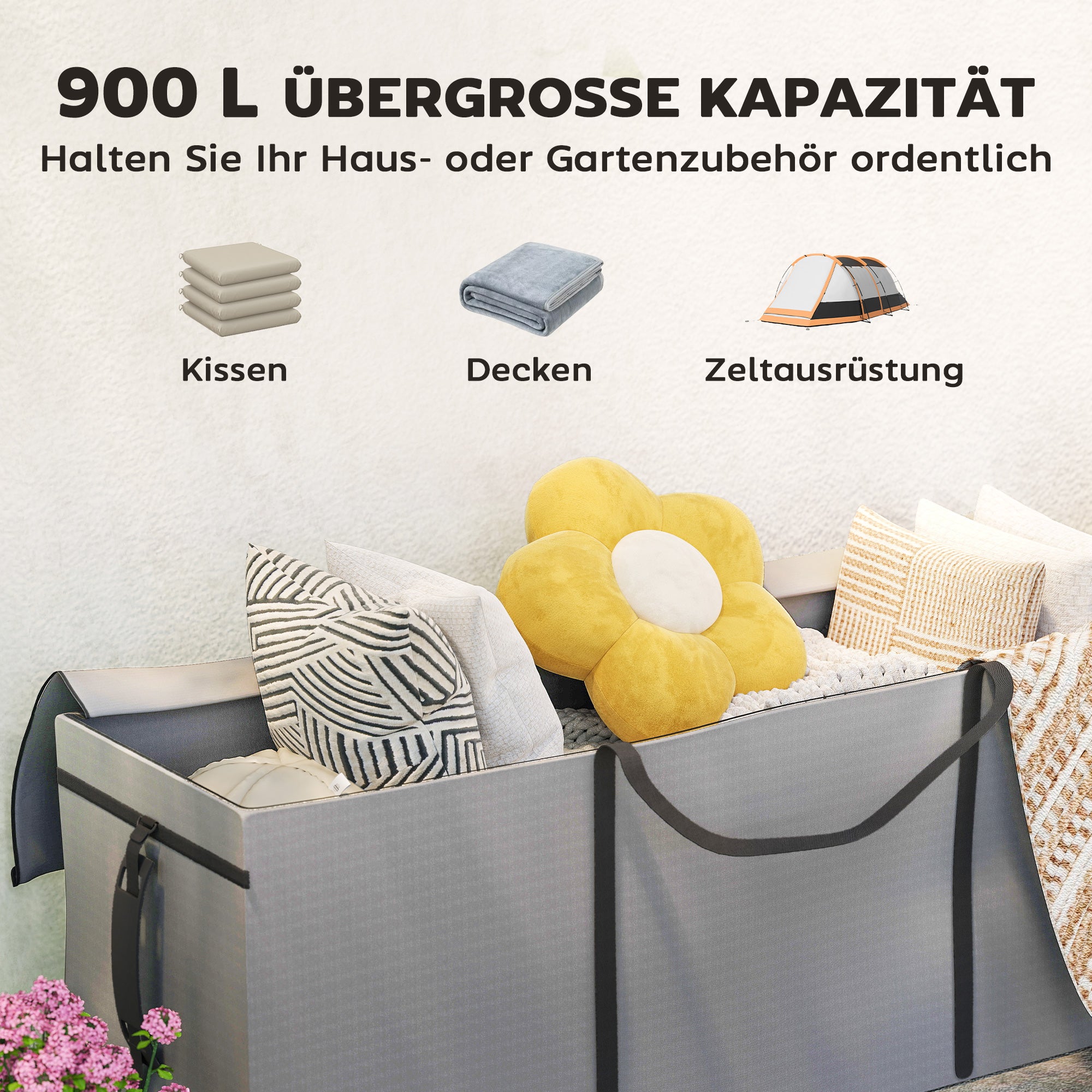 Garden Cushion Storage Bag, Protective Cover, Cushion Bag with Zipper Handle, UV Resistant Waterproof 600D Oxford, for Christmas Tree Cushion Covers Light Gray 200x60x75 cm