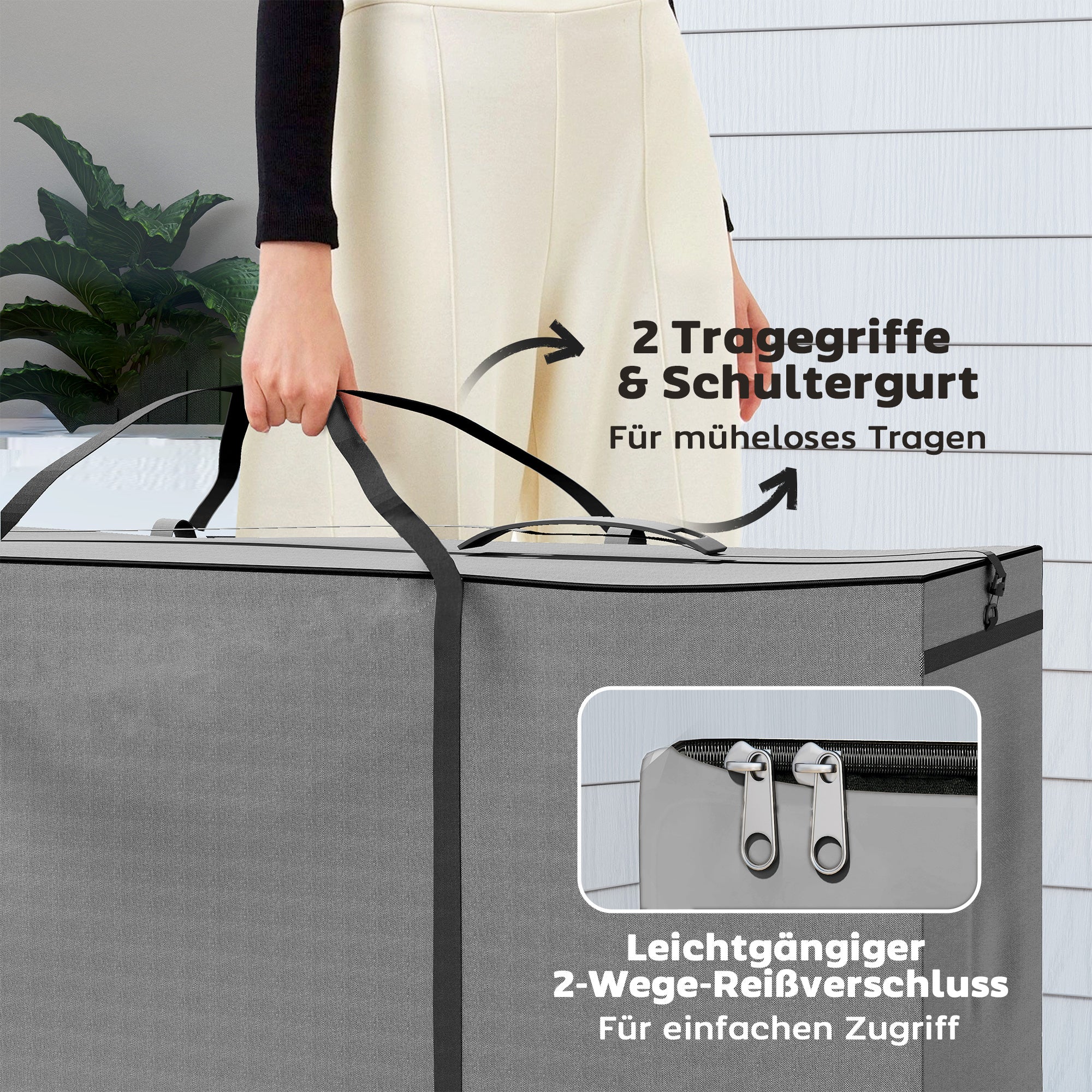 Garden Cushion Storage Bag, Protective Cover, Cushion Bag with Zipper Handle, UV Resistant Waterproof 600D Oxford, for Christmas Tree Cushion Covers Light Gray 200x60x75 cm