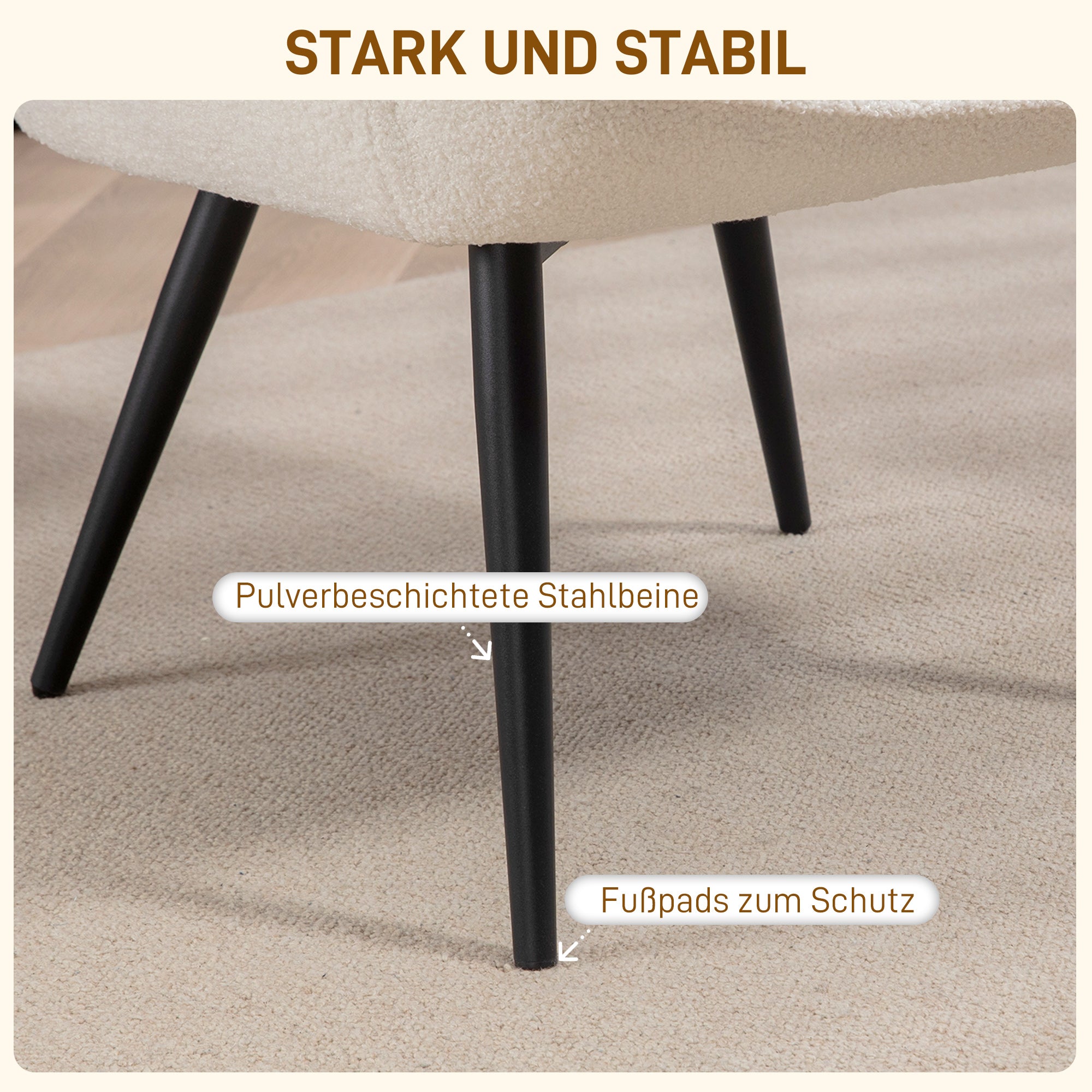 Wingback Armchair Upholstered Lounge Chair with Armrest, Metal Legs, Modern-Style Chair for Living Room, Bedroom, Cream White