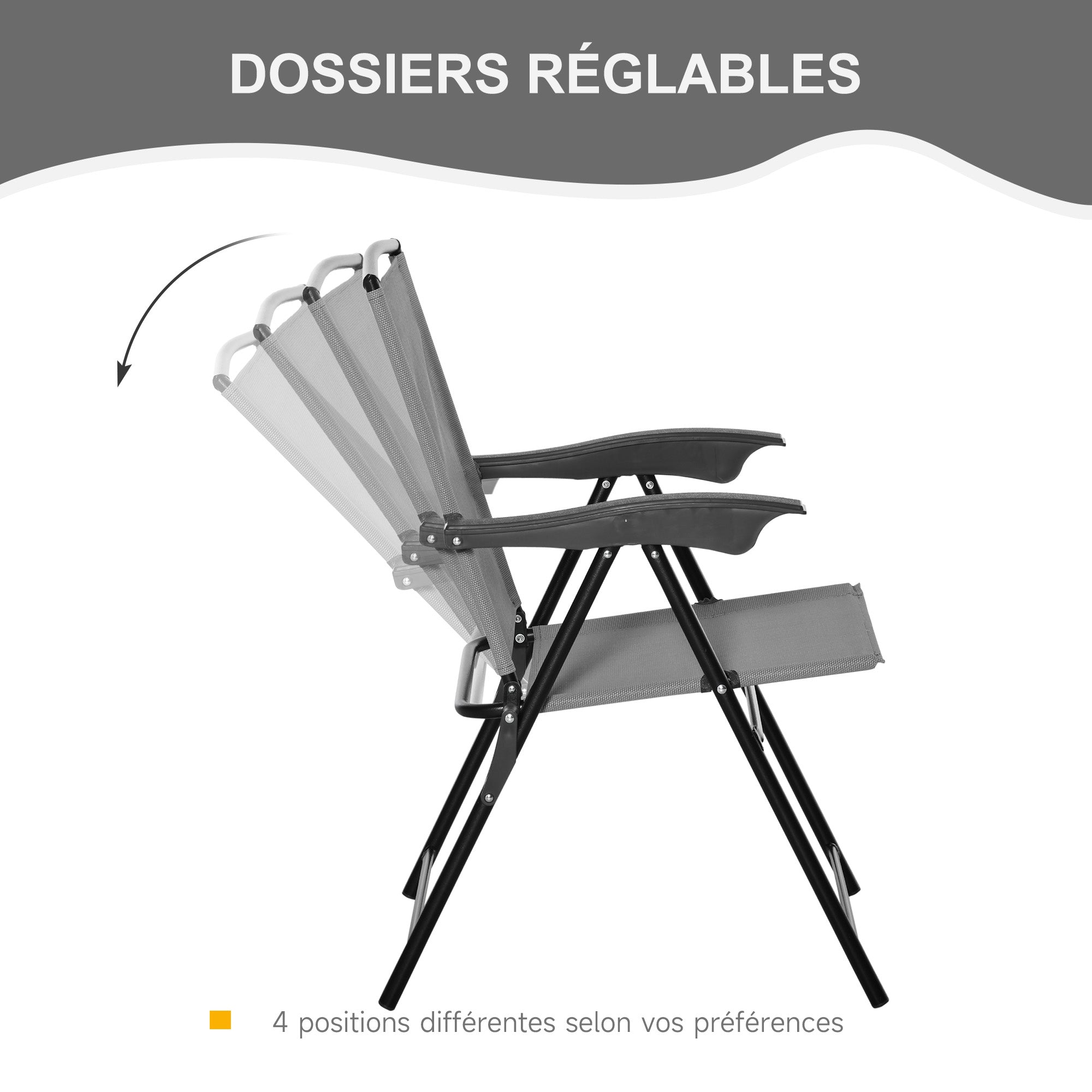 3-Piece Garden Set 2 Reclining Chairs Multi-Position Foldable + Round Table Tempered Glass Metal Textilene Gray