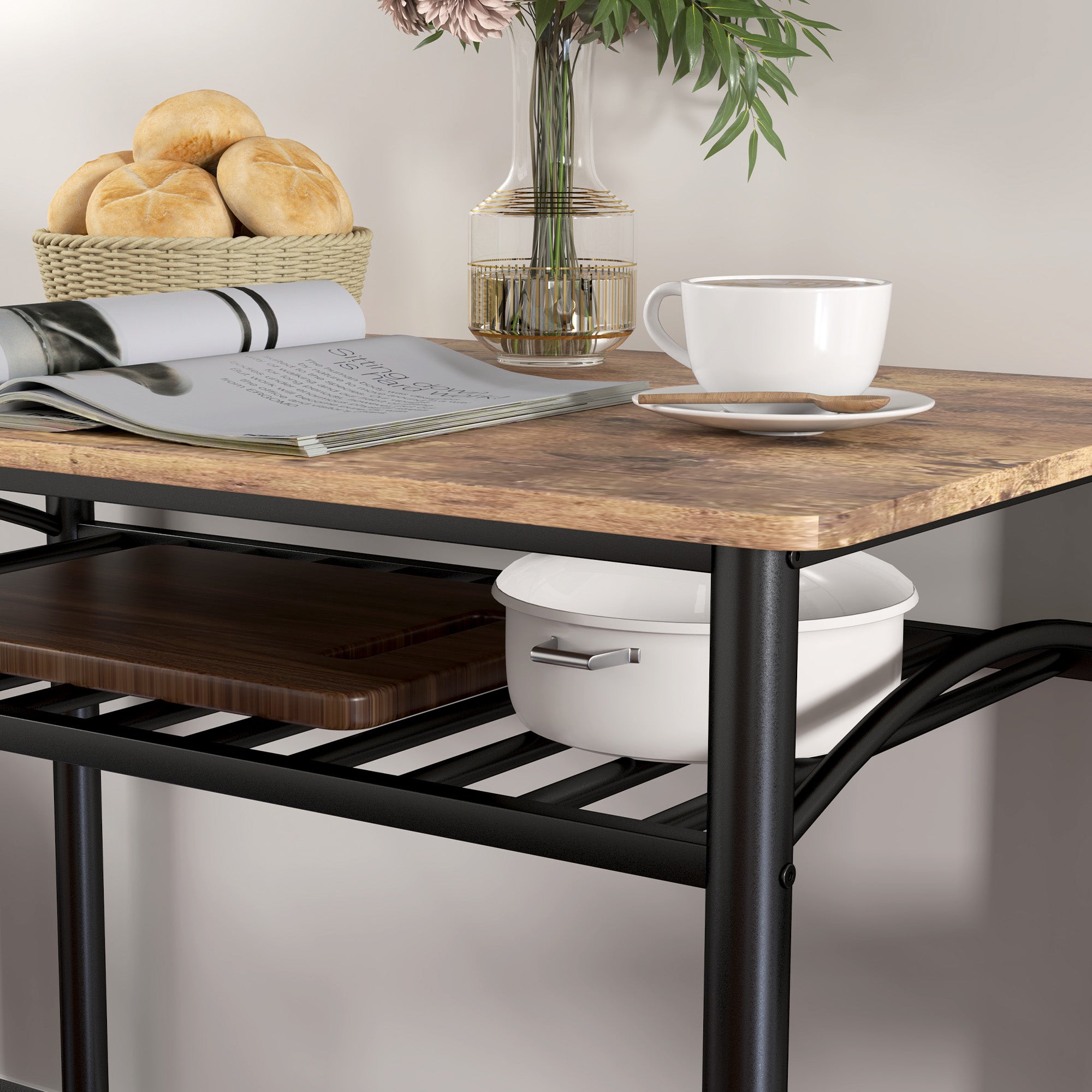 4-piece Dining Set, Dining Table with 2 Chairs, Bench, Space-Saving Dining Room Set, Dining Table Set for Small Spaces, Kitchen, Dining Room, Brown