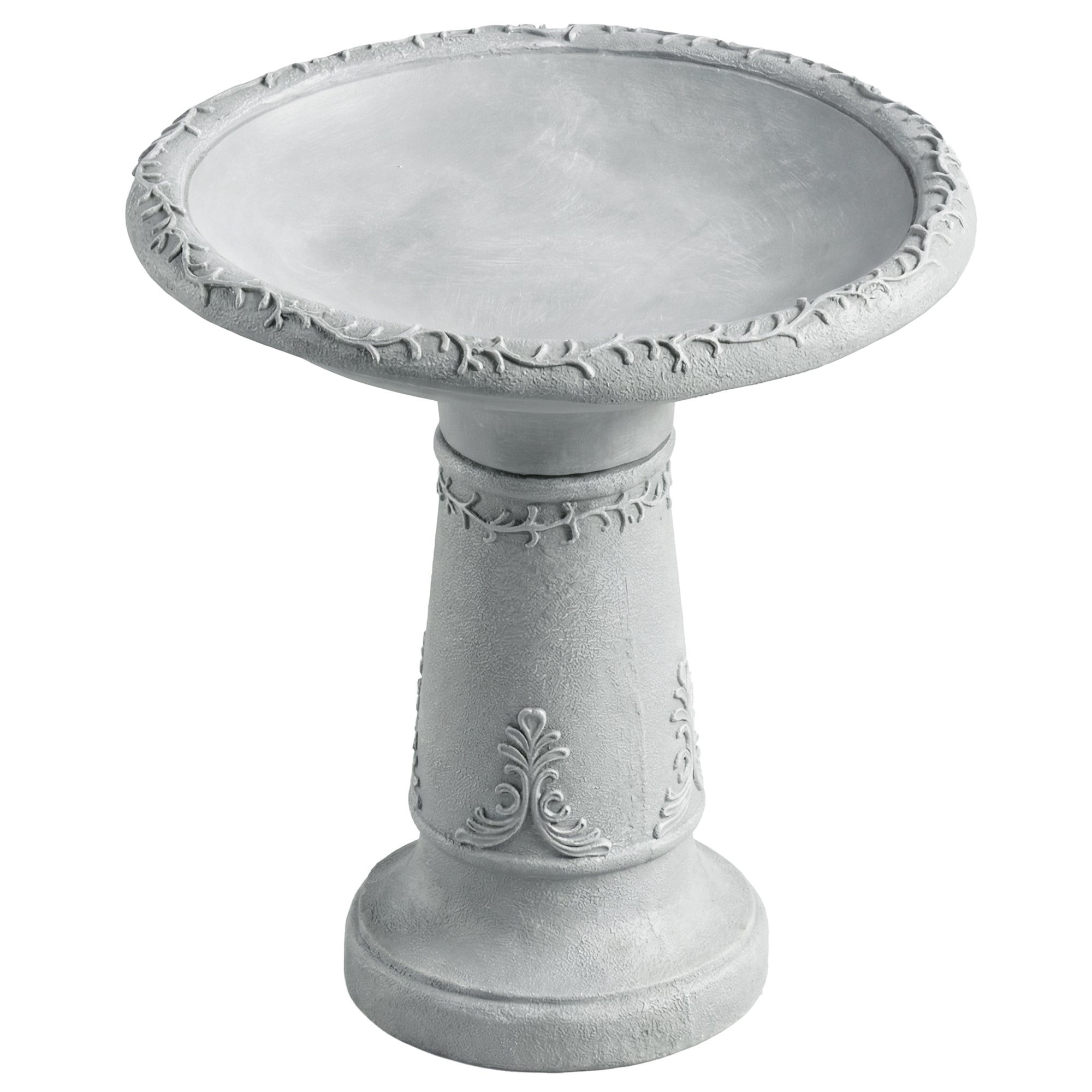 Resin Stone-Look Bird Bath, 20 in (51 cm) — Freestanding Garden Feeder & Bath, Gray