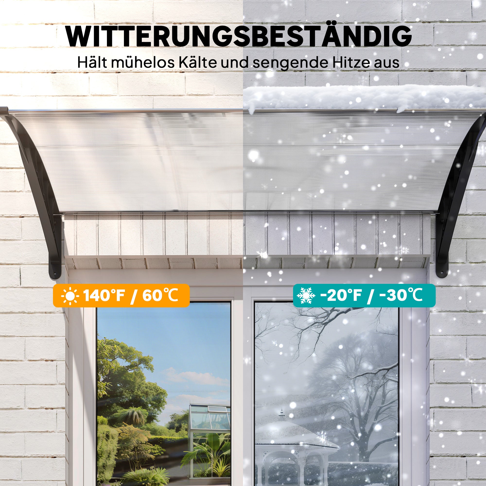 Front Door Canopy 90 x 150 cm Polycarbonate Door Canopy, Sloping Arch Canopy with UV Protection, Sunshade Rain Protection for Outdoor, White