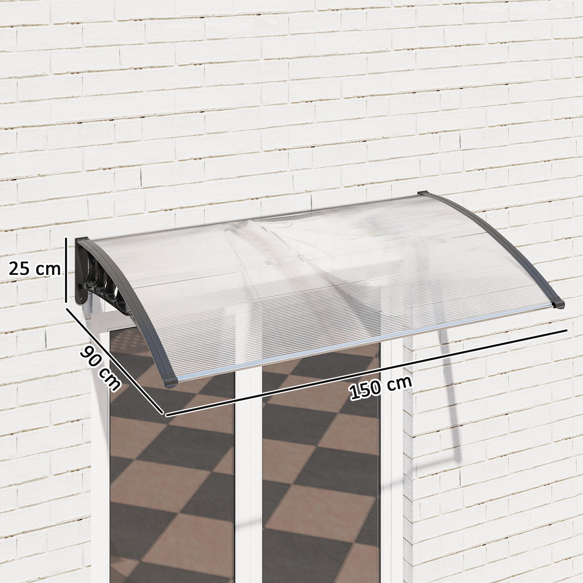 Front Door Canopy 90 x 150 cm Polycarbonate Door Canopy, Sloping Arch Canopy with UV Protection, Sunshade Rain Protection for Outdoor, White