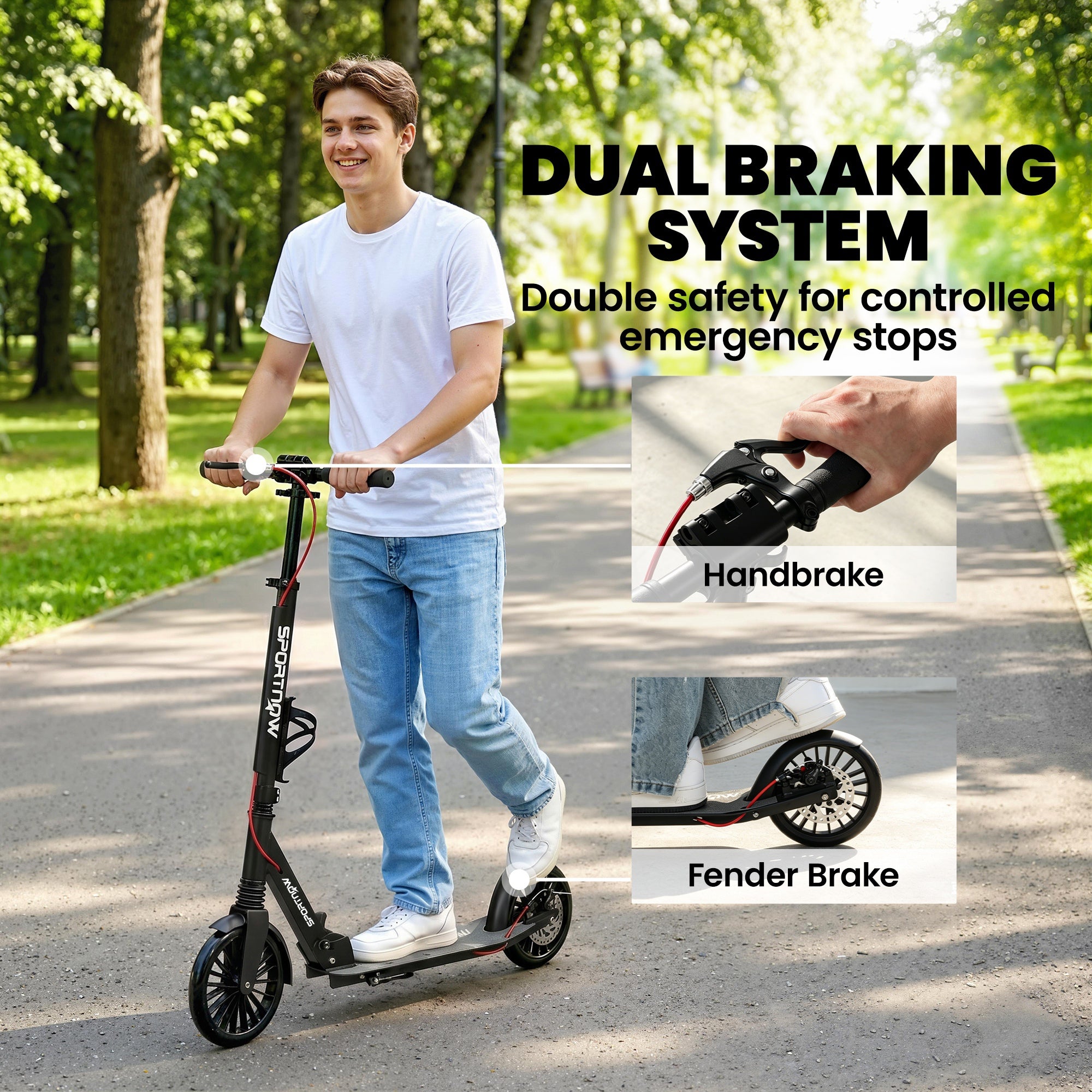 SPORTNOW Adjustable & Folding Aluminum City Scooter — 8" PU Wheels, ABEC-7 Bearings, Dual Brakes, Cup Holder — Up to 220 lb