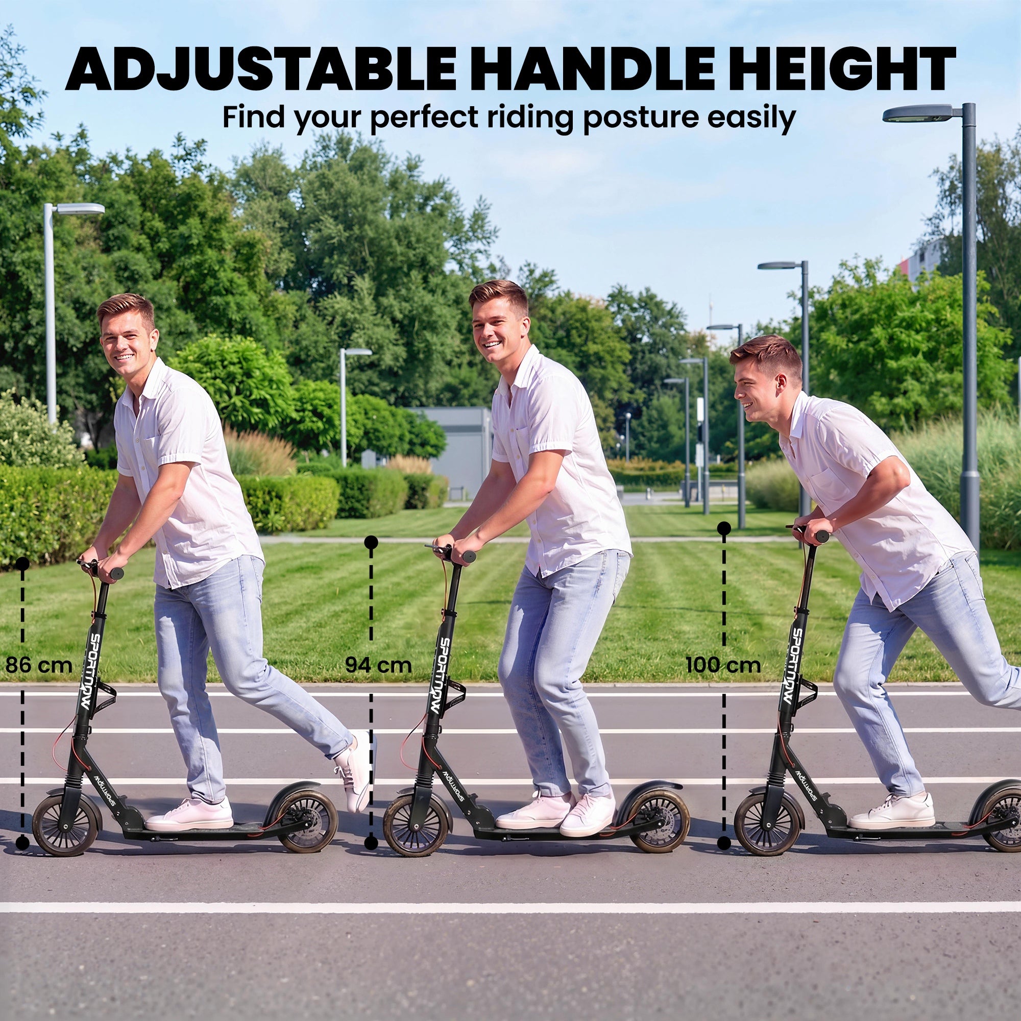 SPORTNOW Adjustable & Folding Aluminum City Scooter — 8" PU Wheels, ABEC-7 Bearings, Dual Brakes, Cup Holder — Up to 220 lb