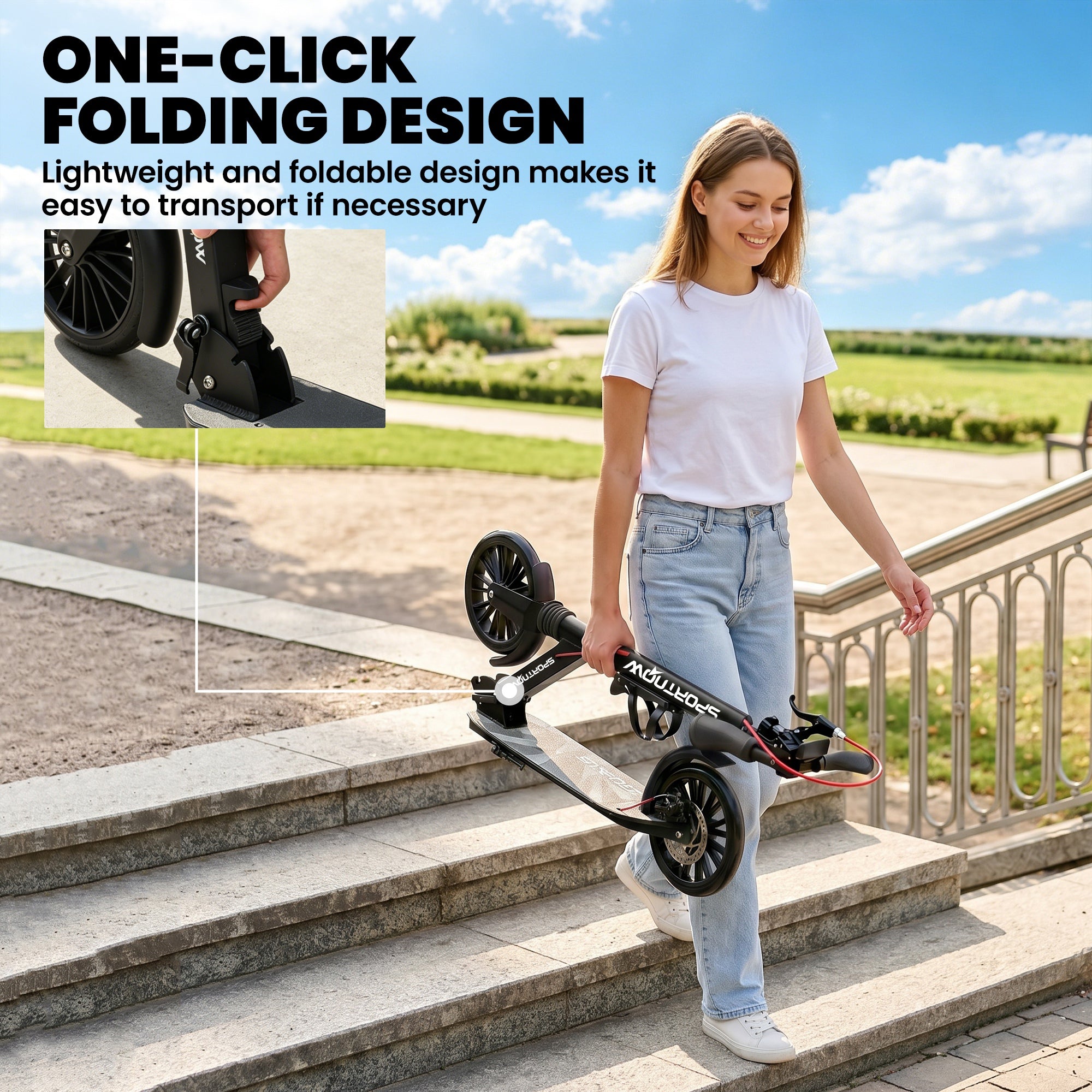 SPORTNOW Adjustable & Folding Aluminum City Scooter — 8" PU Wheels, ABEC-7 Bearings, Dual Brakes, Cup Holder — Up to 220 lb