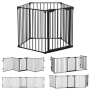 2 in 1 Puppy Pen 5-Piece Foldable Barrier Gate for Dogs with Door, DIY Puppy Playpen Fireplace Guard Oven Guard for Small and Medium Dogs, 300 x 74.5 cm, Metal, Black