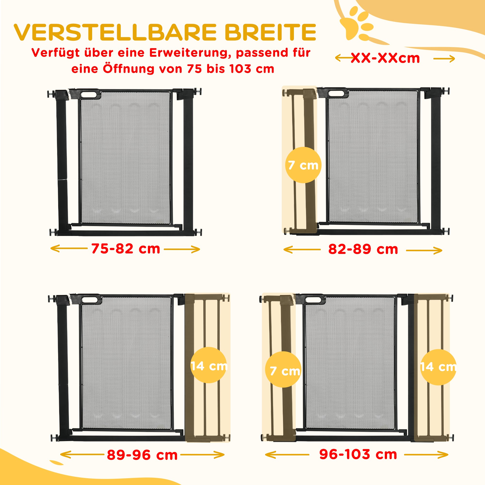 Dog Door Guard, Stair Gate, Dog Guard without Drilling, 75-103 cm Width Barrier, Auto-Close, for Children, Cats, Steel, Black