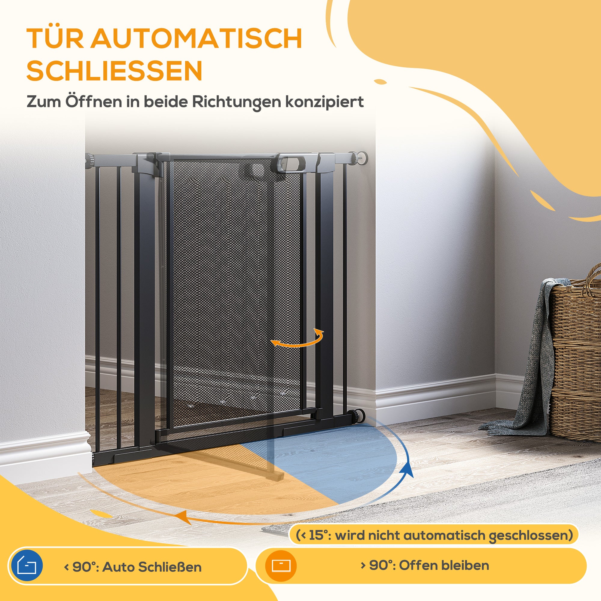 Dog Door Guard, Stair Gate, Dog Guard without Drilling, 75-103 cm Width Barrier, Auto-Close, for Children, Cats, Steel, Black