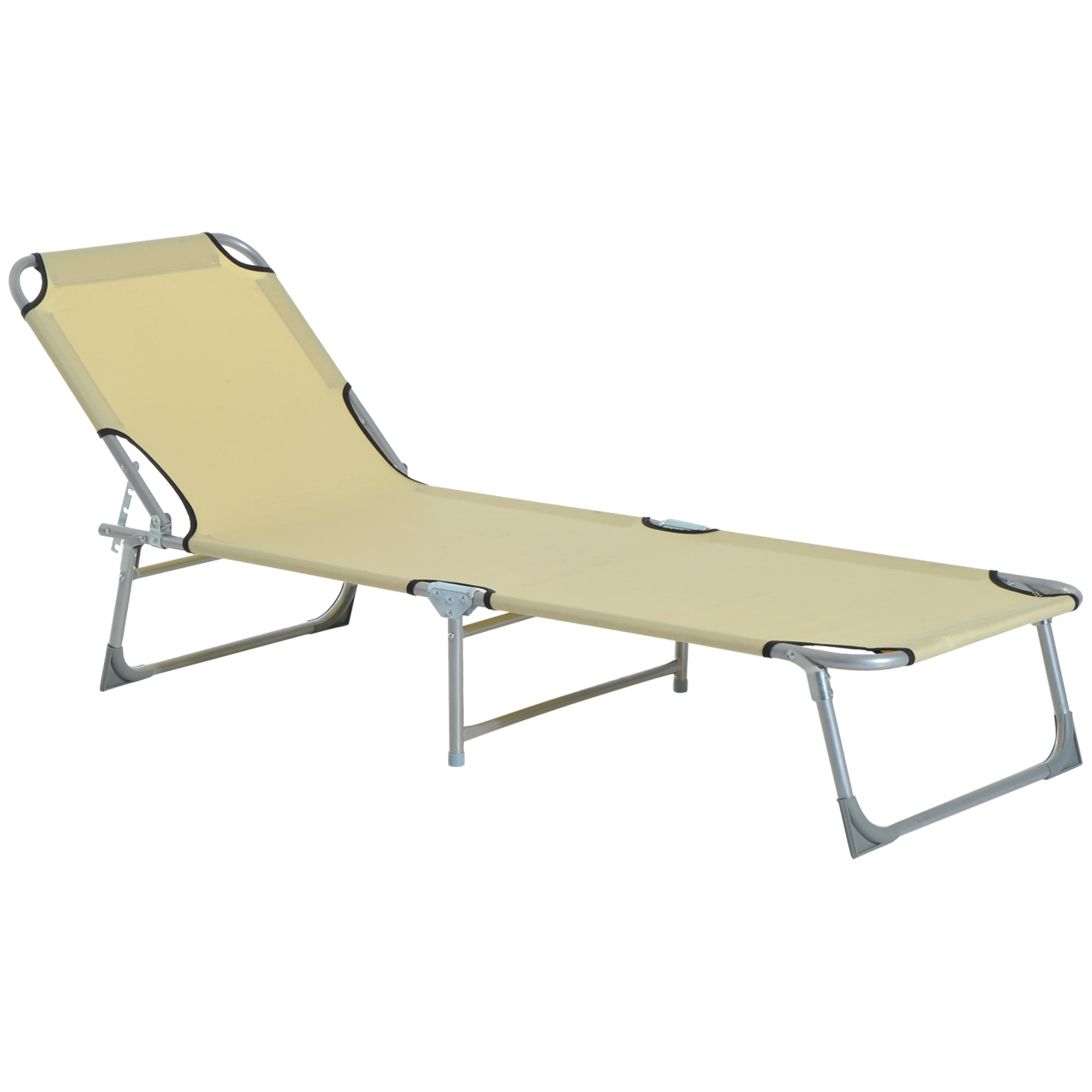 Folding Camping Bed Lounge Chair with 4-Level Adjustable Backrest 120kg Weight Capacity for Beach Garden Pool Hiking 187x58x28 cm Beige
